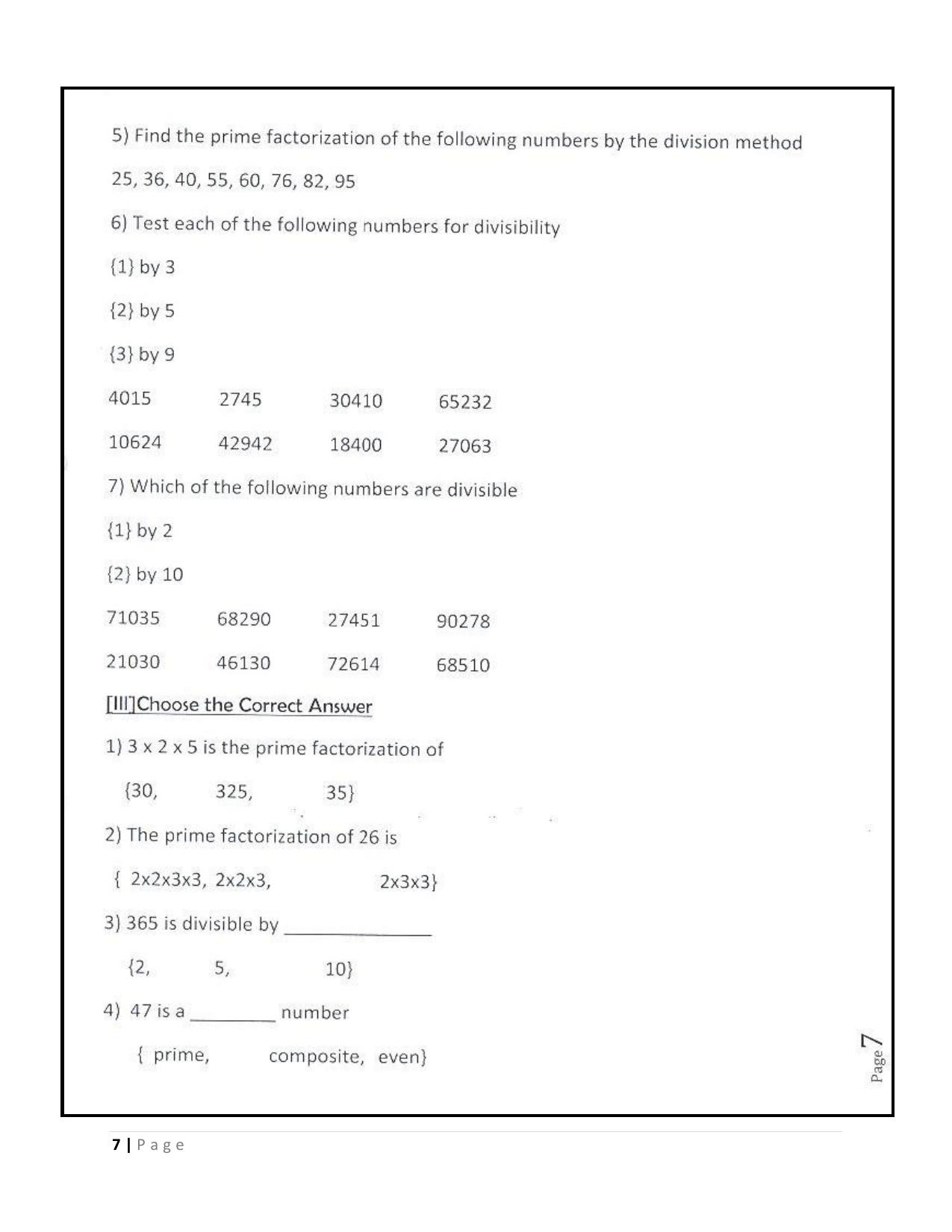 Worksheet for Class 5 Maths Compilation Assignment - Page 7