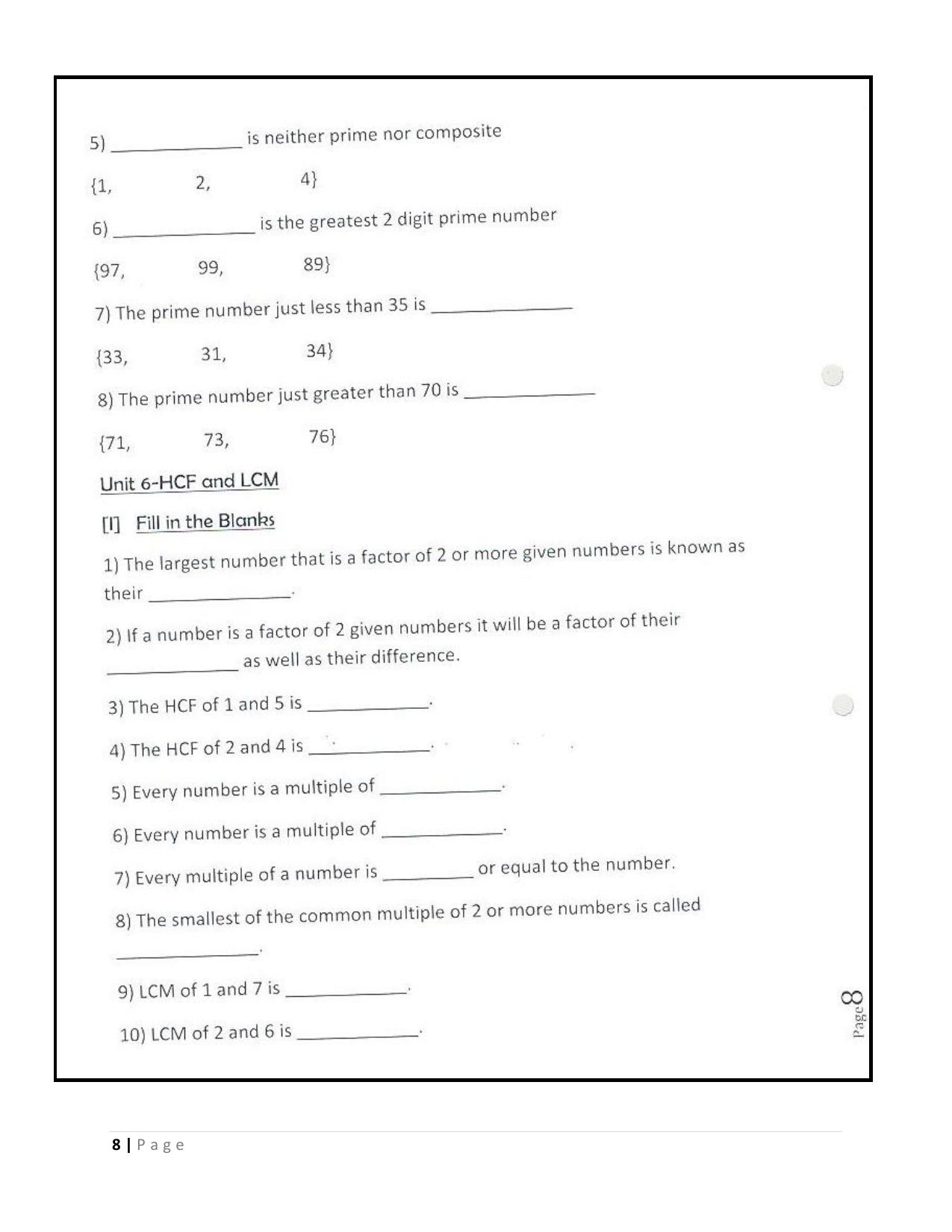 Worksheet for Class 5 Maths Compilation Assignment - Page 8