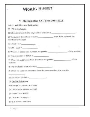 Worksheet for Class 5 Maths Compilation Assignment