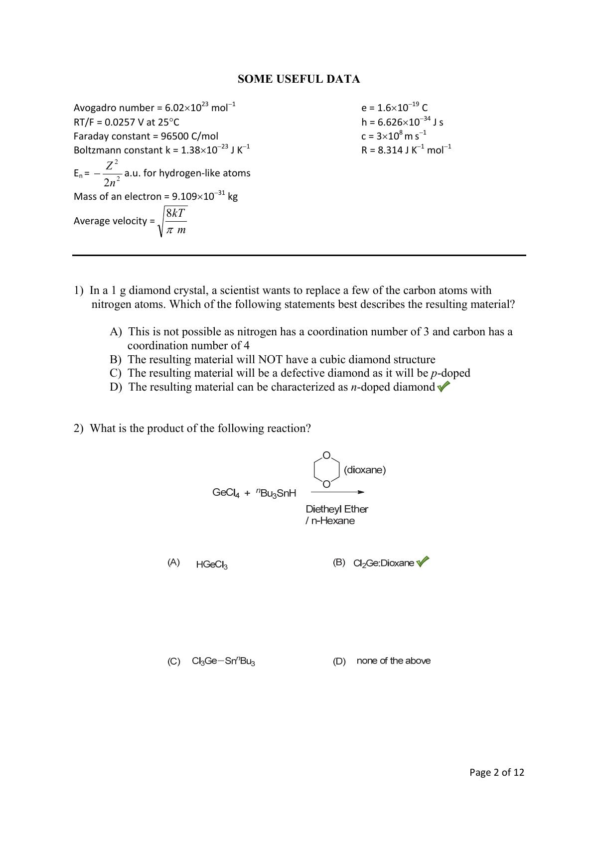 TIFR GS 2016 Chemistry Y Question Paper - Page 2