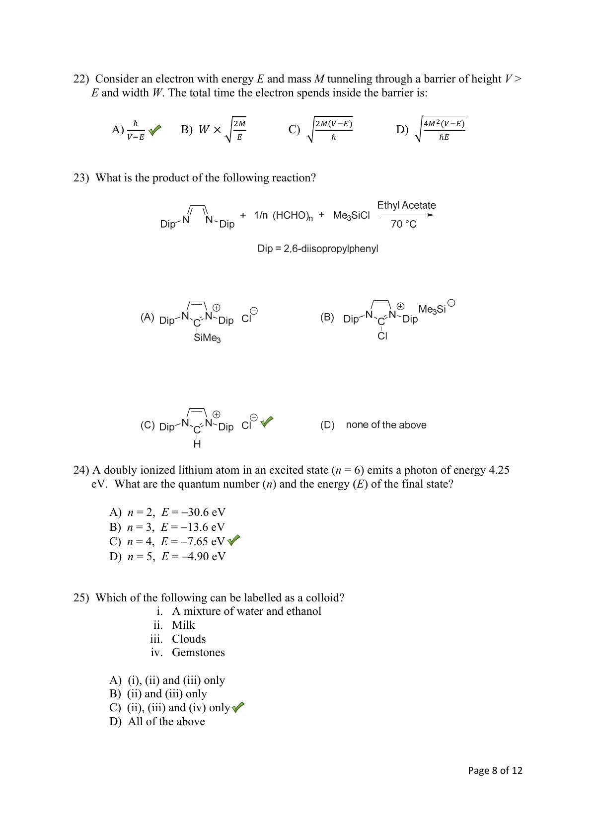 TIFR GS 2016 Chemistry Y Question Paper - Page 8
