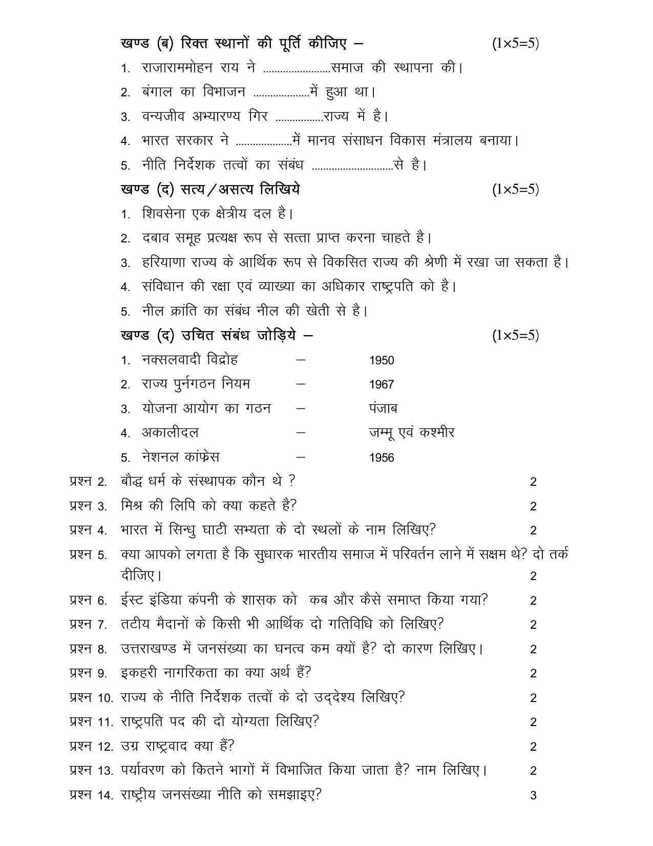 CGSOS Class 10th Model Question Paper - Social science - IV - Page 2