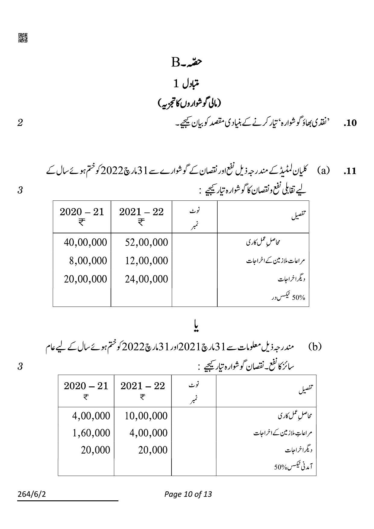CBSE Class 12 264-6-2 Accountancy Urdu 2022 Compartment Question Paper - Page 10