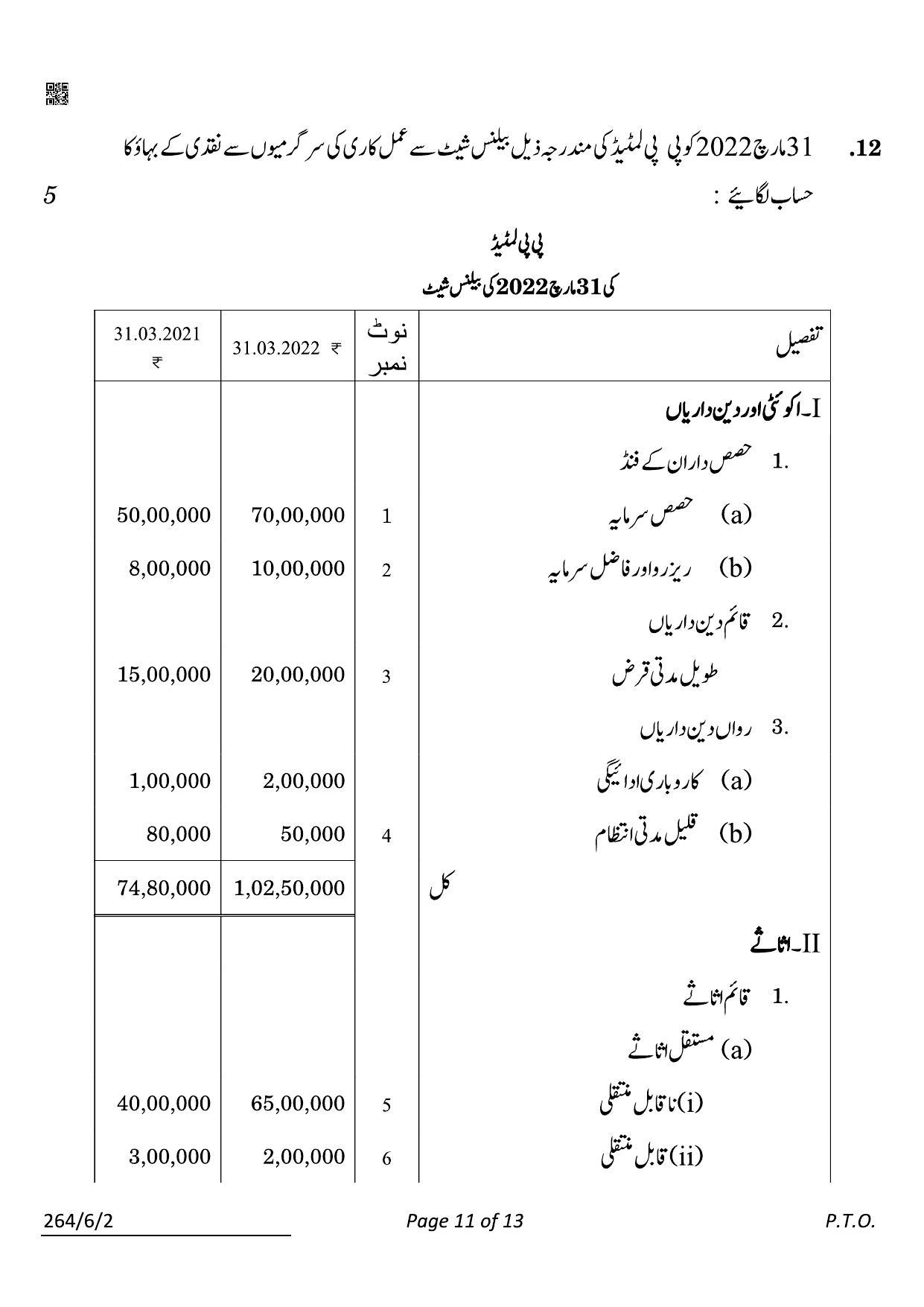 CBSE Class 12 264-6-2 Accountancy Urdu 2022 Compartment Question Paper - Page 11