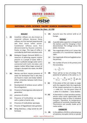 2023 Class 12 PCB NSTSE Key & Solutions