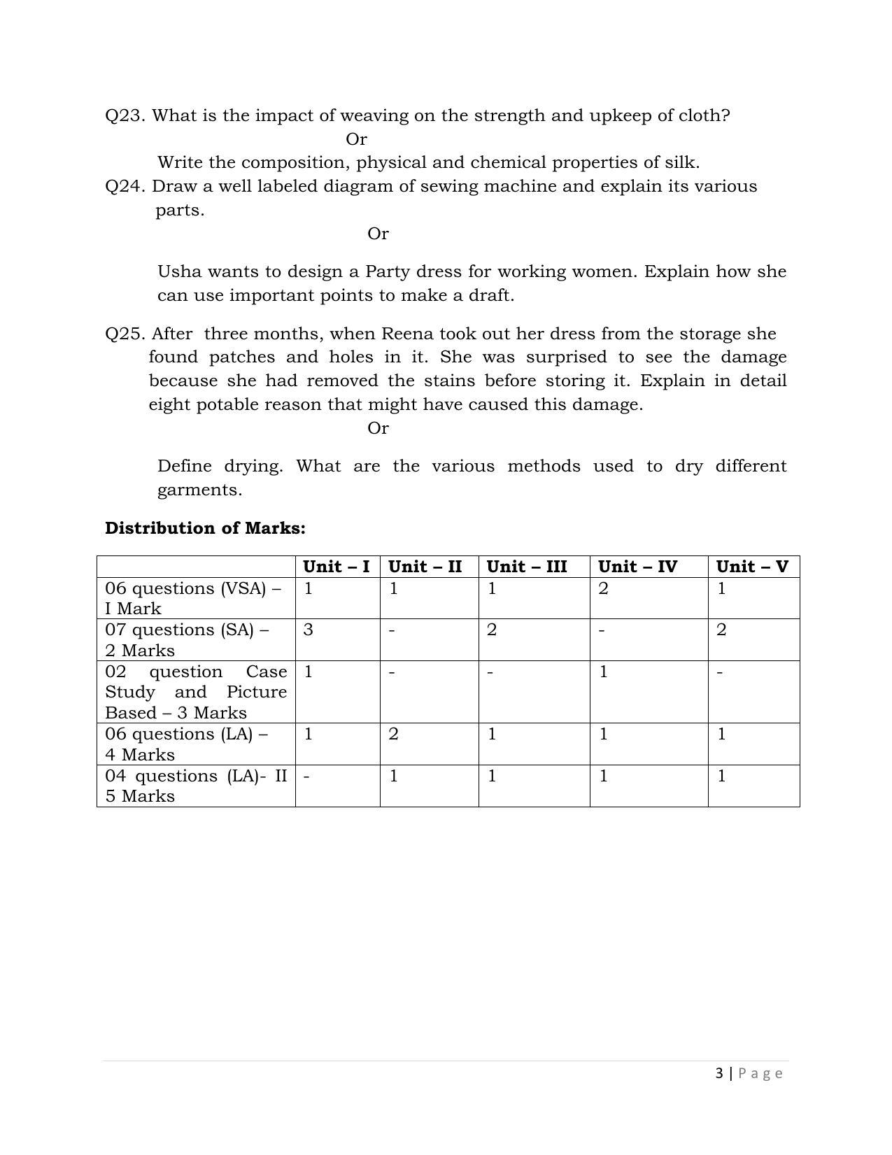 JKBOSE Class 12 Clothing for Family Model Question Paper 2023 - Page 3