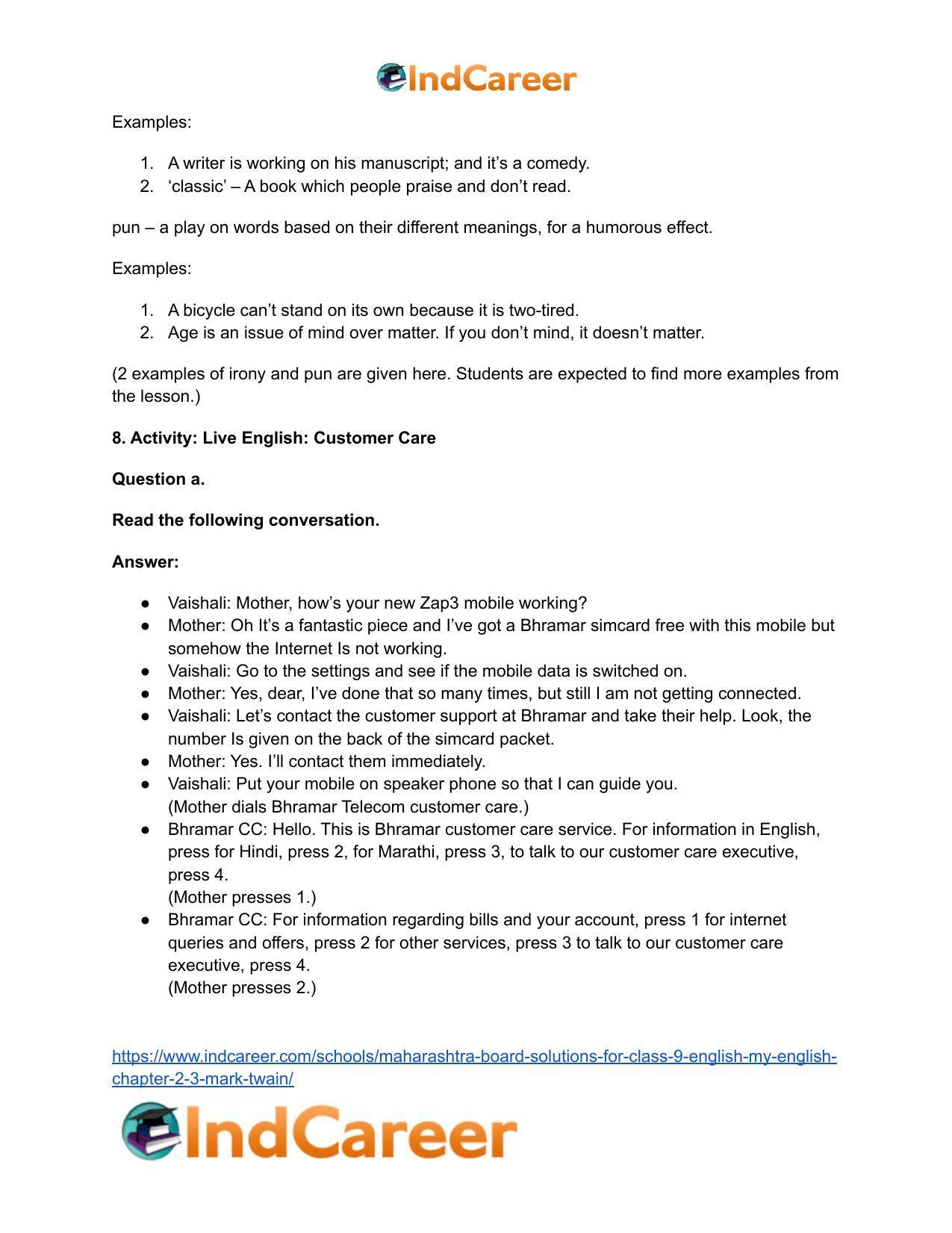 Maharashtra Board Solutions for Class 9- English (My English): Chapter 2.3- Mark Twain - Page 8