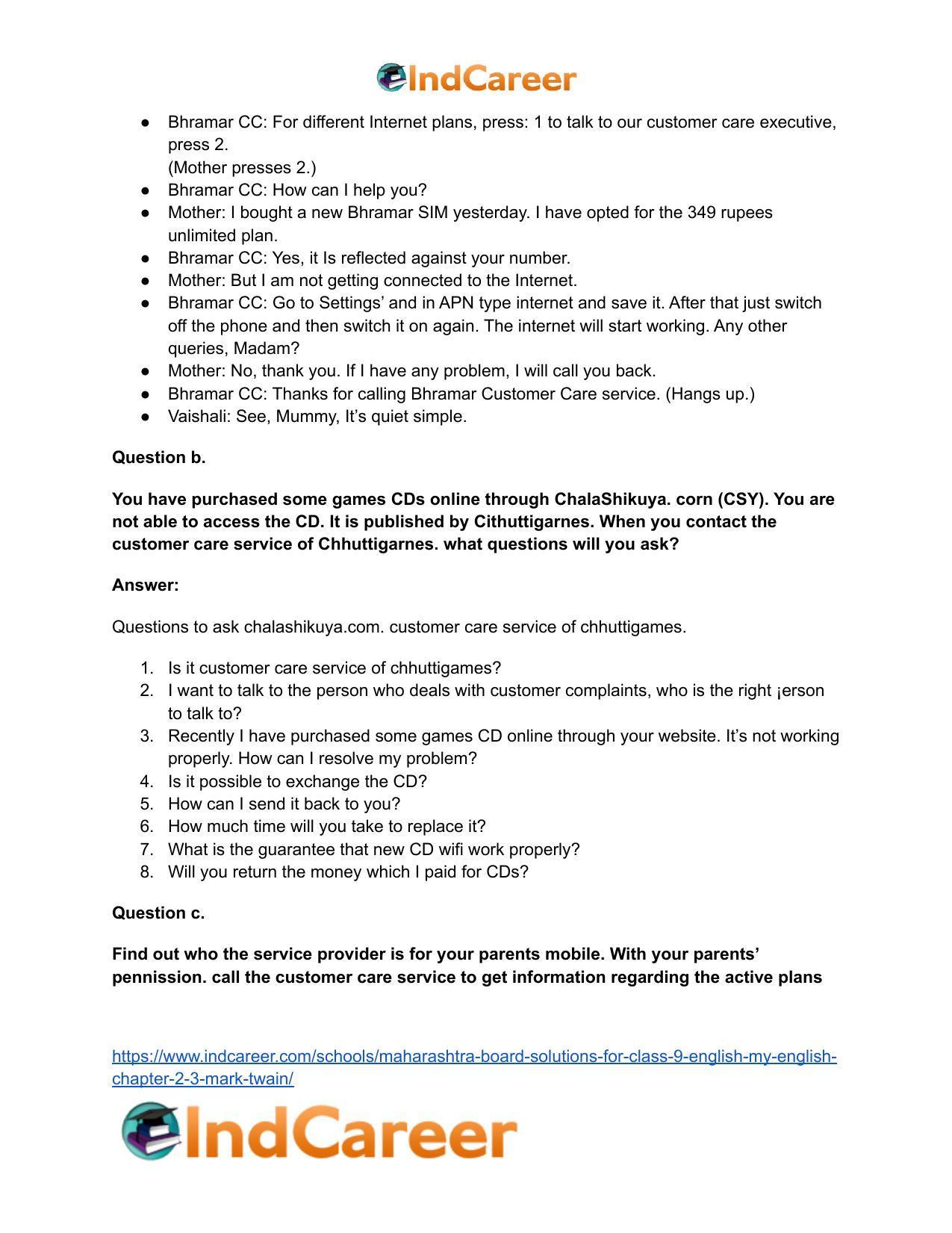 Maharashtra Board Solutions for Class 9- English (My English): Chapter 2.3- Mark Twain - Page 9