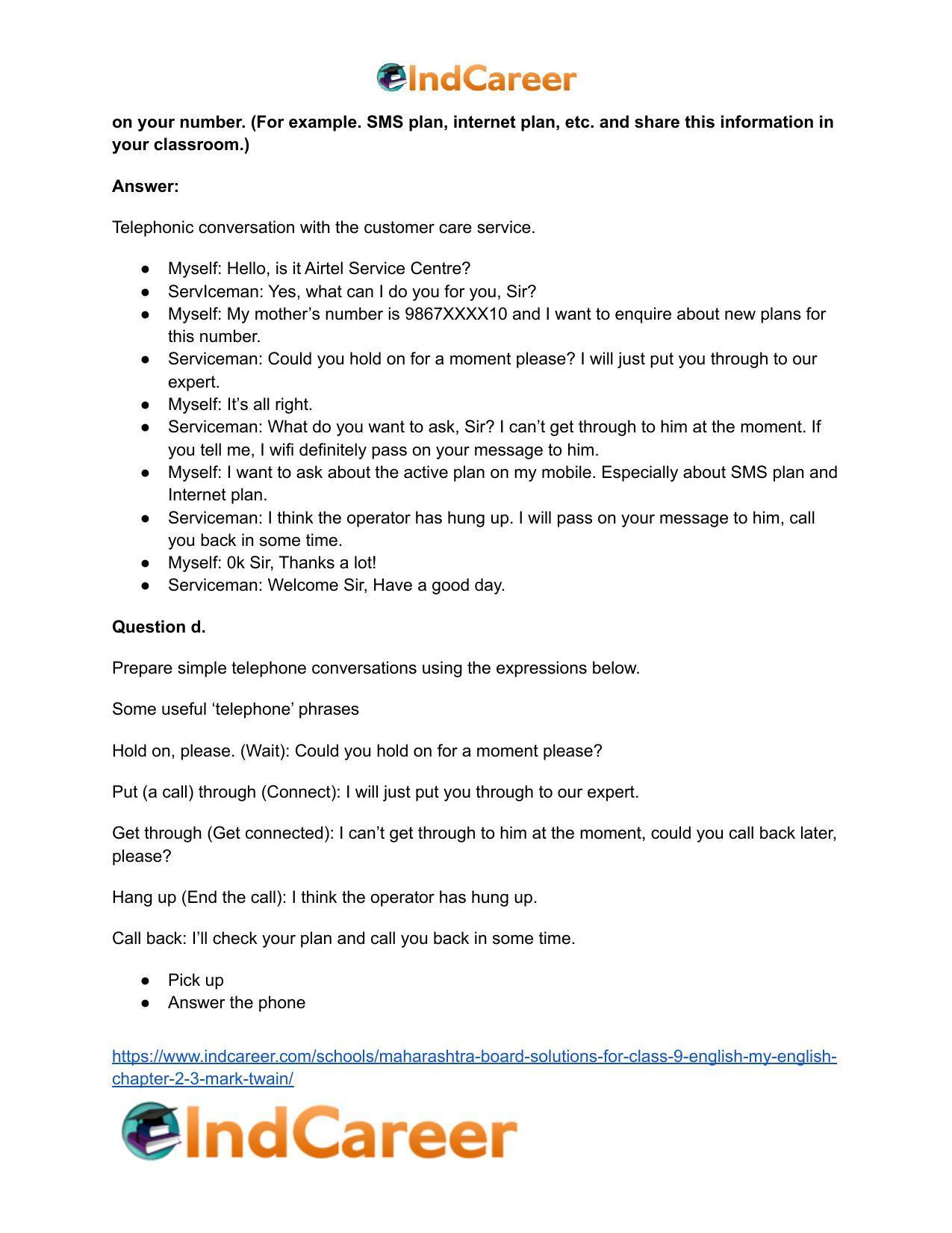 Maharashtra Board Solutions for Class 9- English (My English): Chapter 2.3- Mark Twain - Page 10