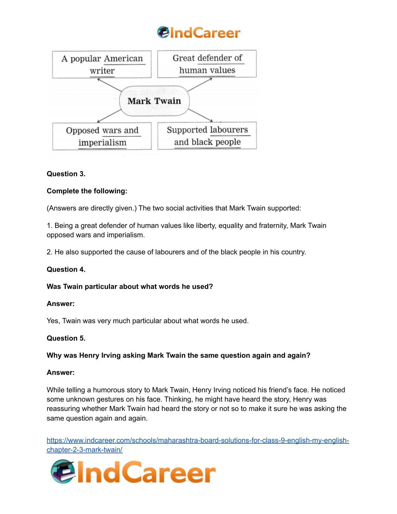 Maharashtra Board Solutions for Class 9- English (My English): Chapter 2.3- Mark Twain - Page 14