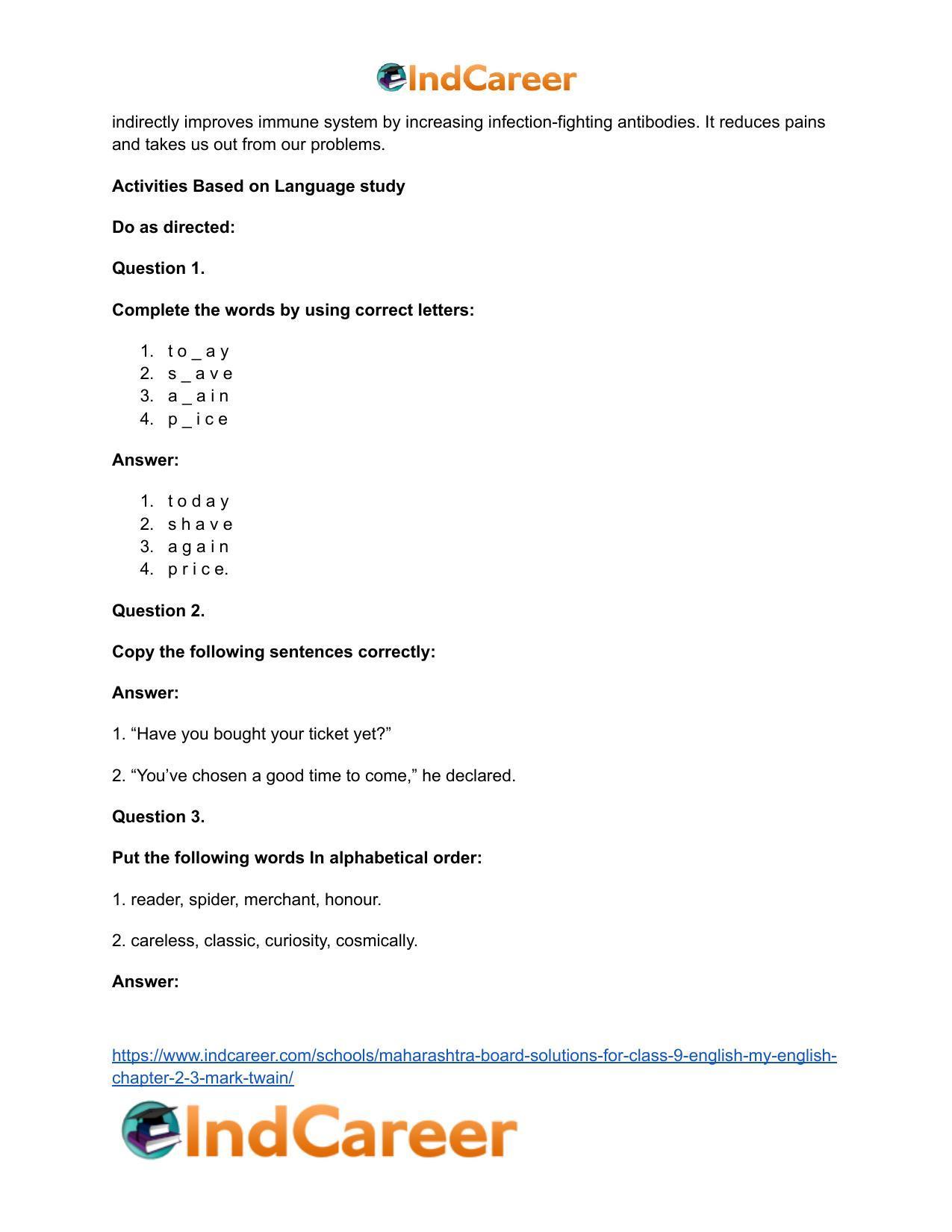 Maharashtra Board Solutions for Class 9- English (My English): Chapter 2.3- Mark Twain - Page 21