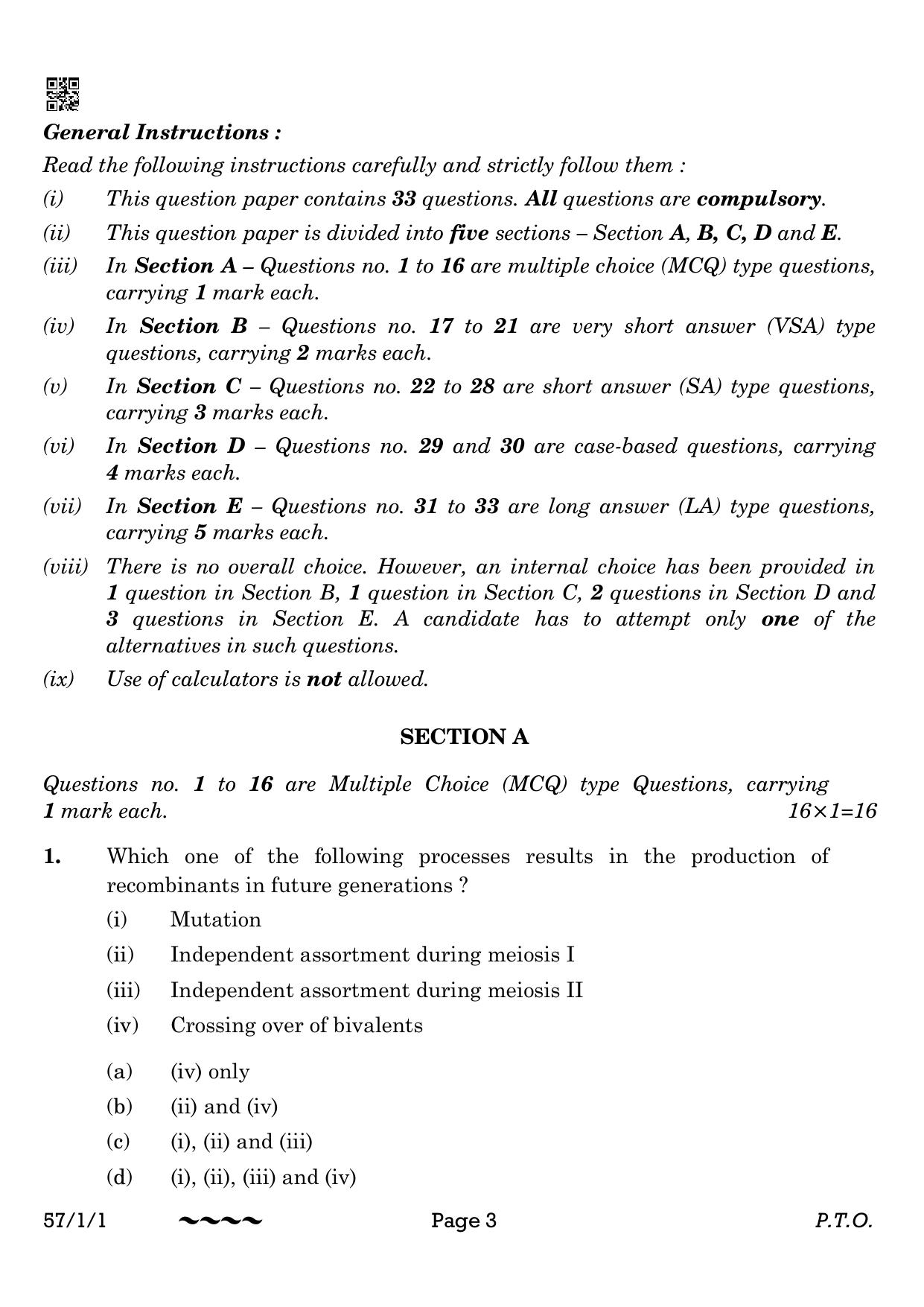 CBSE Class 12 57-1-1 Biology 2023 Question Paper - Page 3