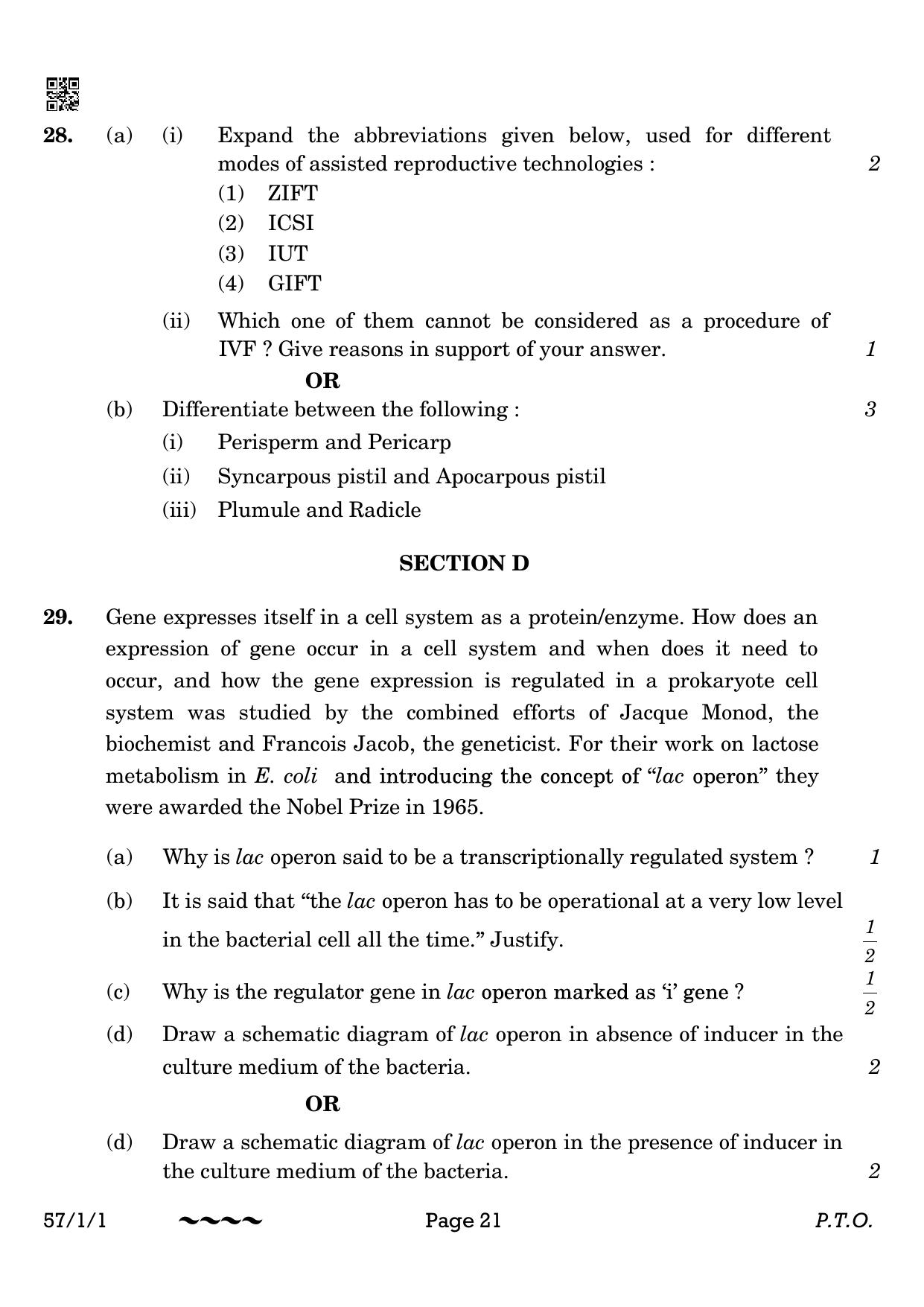 CBSE Class 12 57-1-1 Biology 2023 Question Paper - Page 21