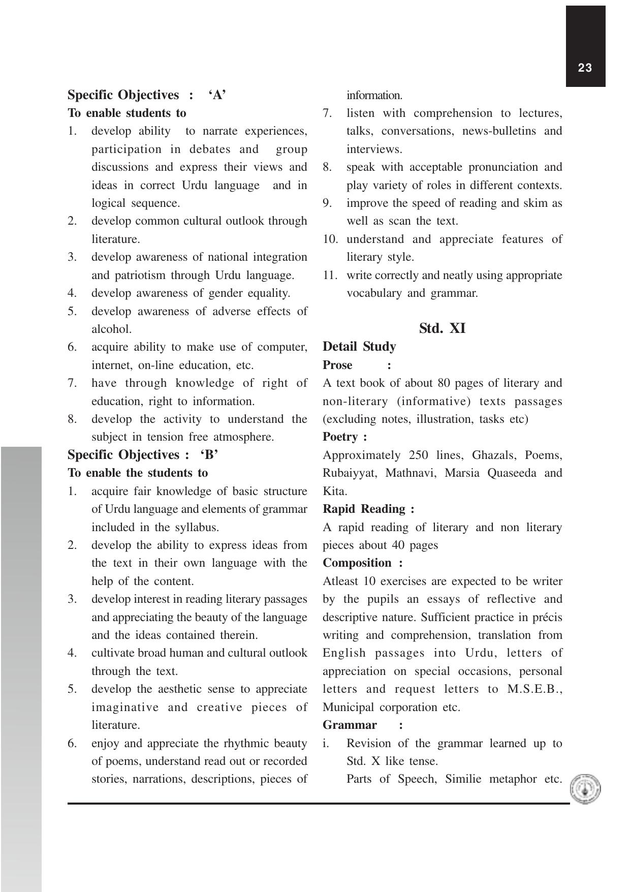 Maharashtra HSC Urdu Syllabus  - Page 2