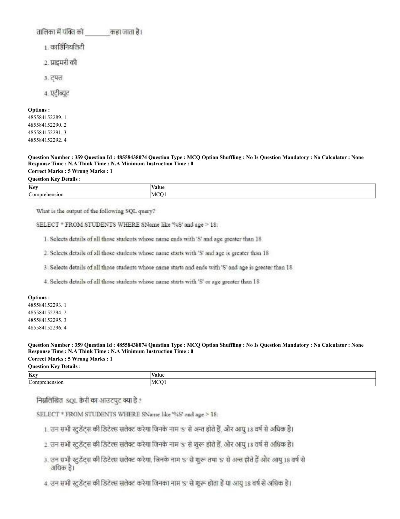 CUET 2023 English Hindi Shift 3 Question Papers - 02 Jul 2023 - Page 320