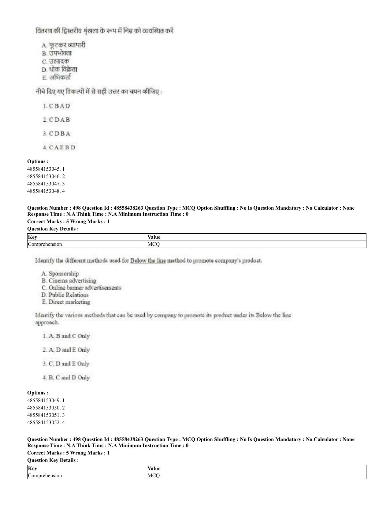 CUET 2023 English Hindi Shift 3 Question Papers - 02 Jul 2023 - Page 462