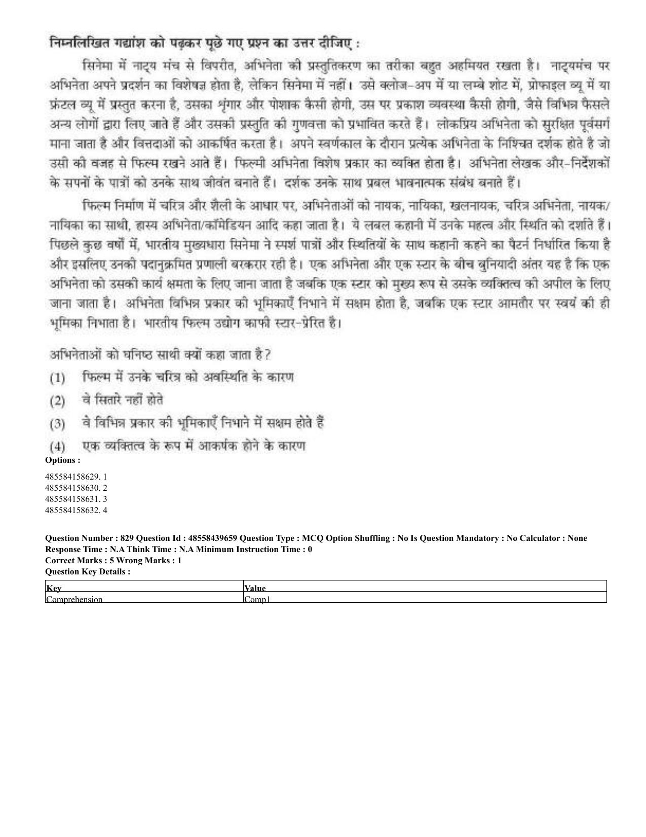 CUET 2023 English Hindi Shift 3 Question Papers - 02 Jul 2023 - Page 791
