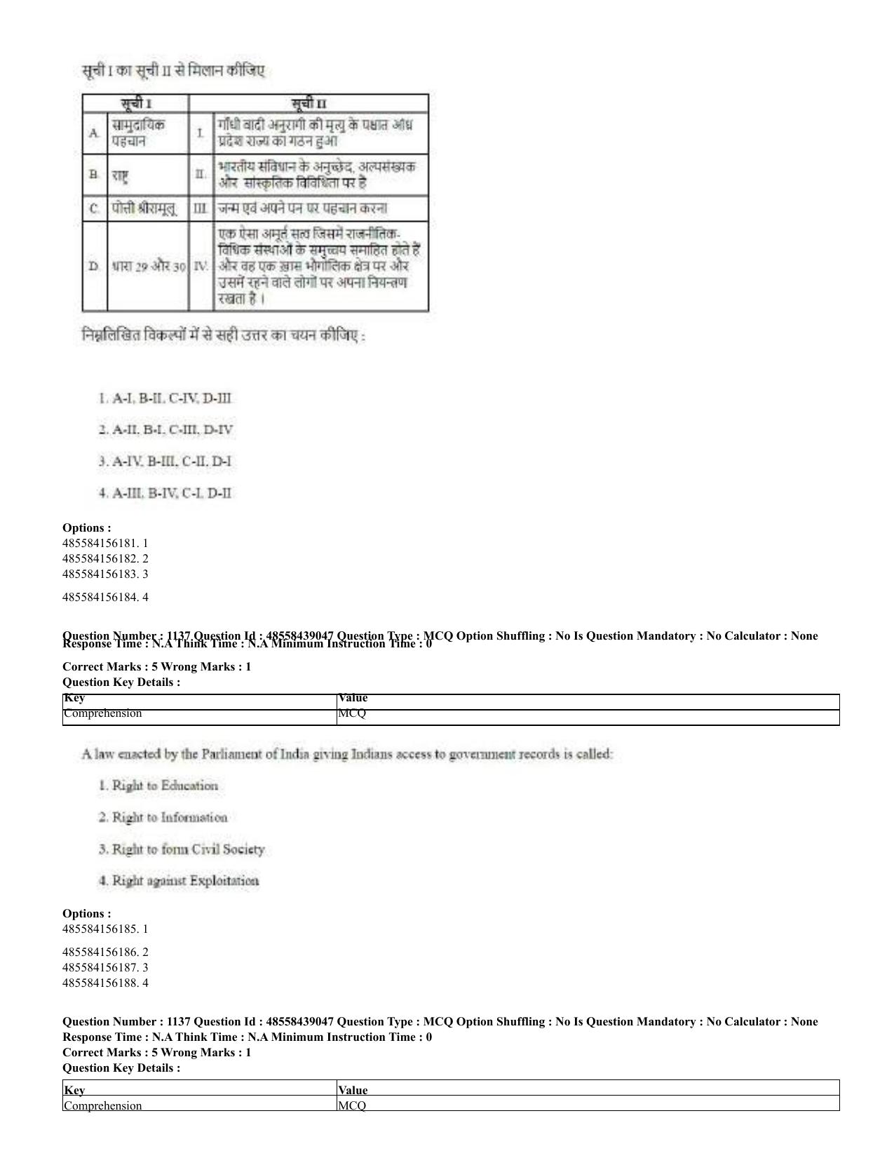 CUET 2023 English Hindi Shift 3 Question Papers - 02 Jul 2023 - Page 1105