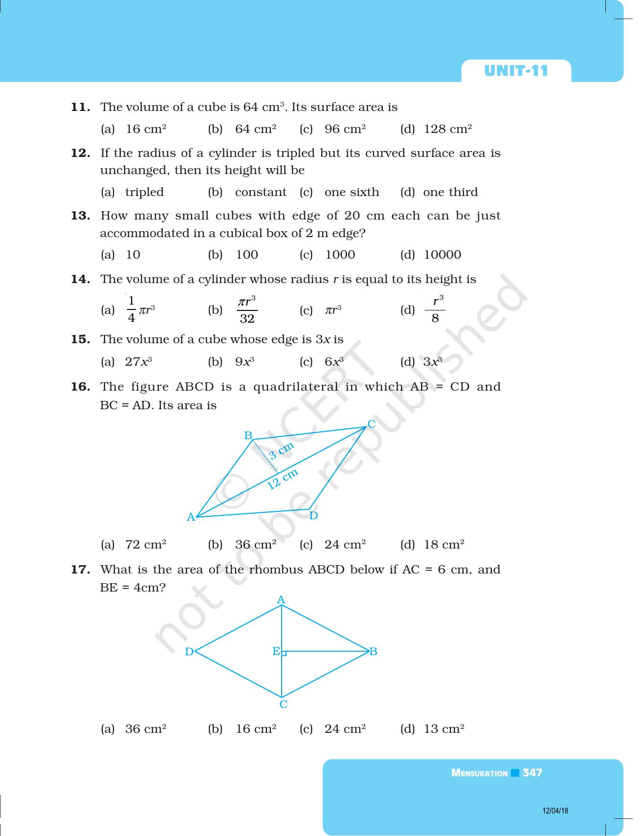NCERT Exemplar Book for Class 8 Maths: Chapter 11- Mensuration - Page 11