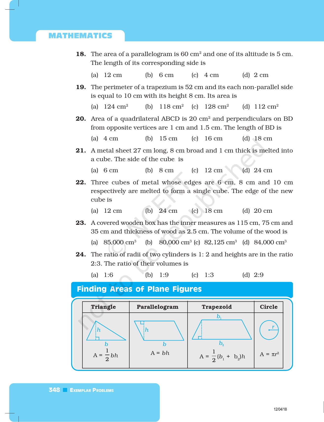 NCERT Exemplar Book for Class 8 Maths: Chapter 11- Mensuration - Page 12
