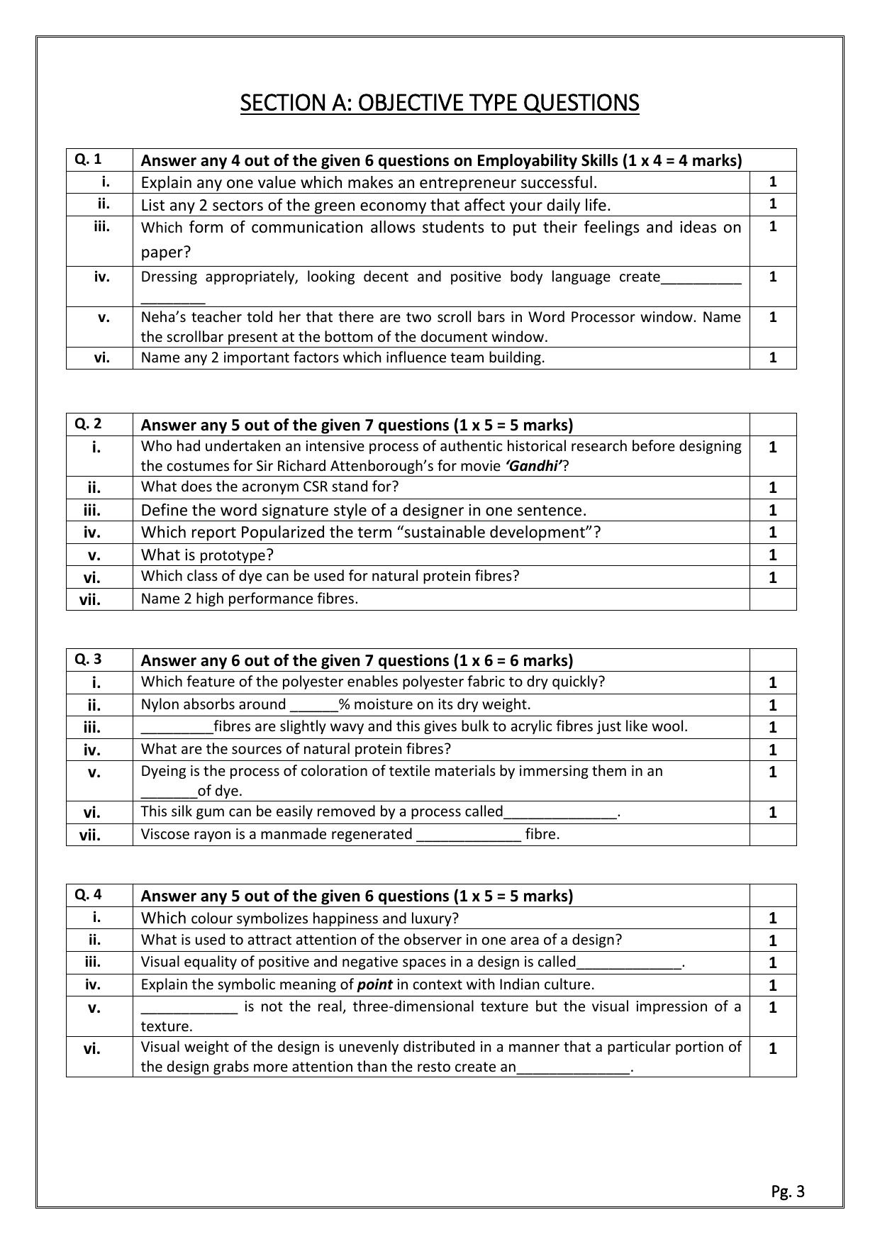 CBSE Class 11: Fashion Studies 2024 Sample Paper - Page 3
