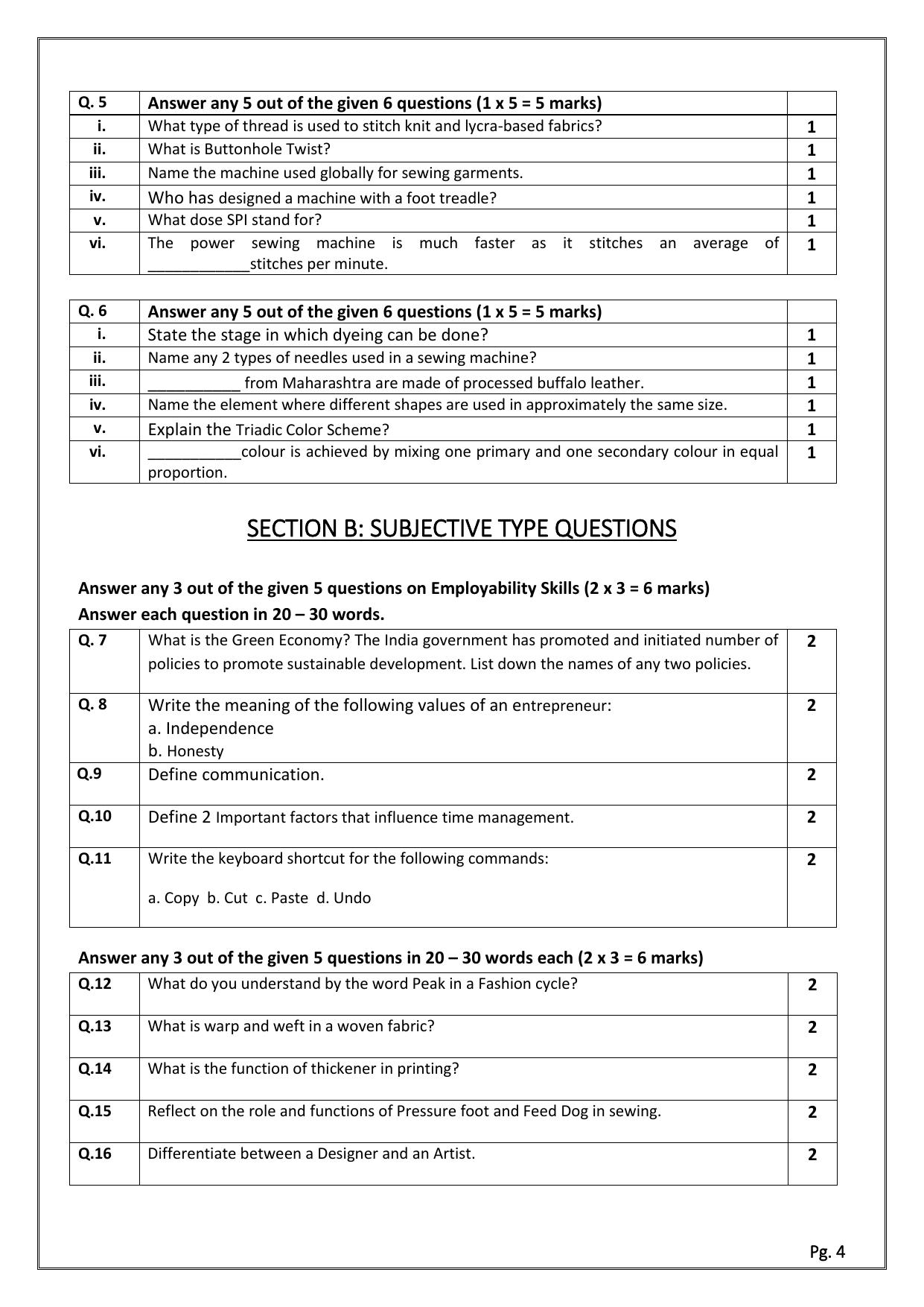 CBSE Class 11: Fashion Studies 2024 Sample Paper - Page 4