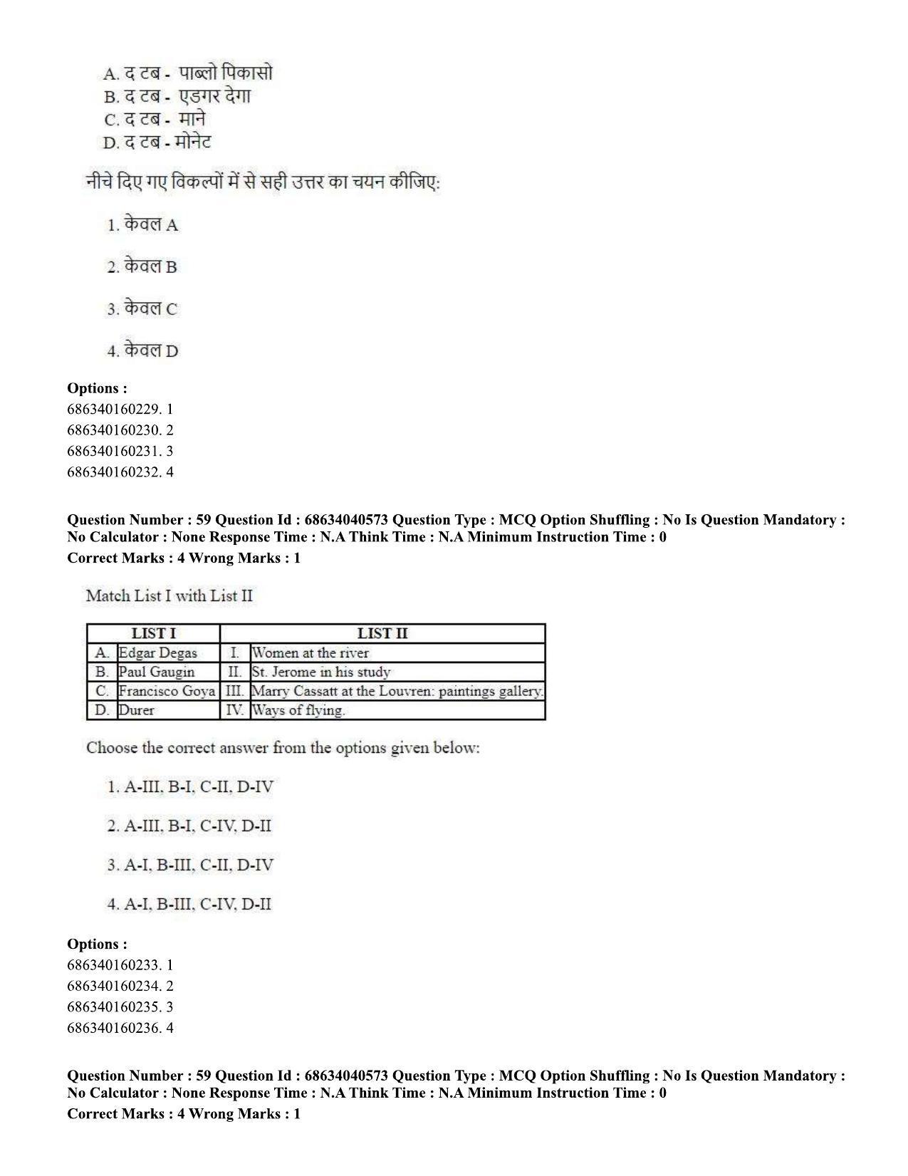CUET PG 2023: HUQP15 – Painting (Hin) - Shift 3 (25-06-2023) Question Paper - Page 52