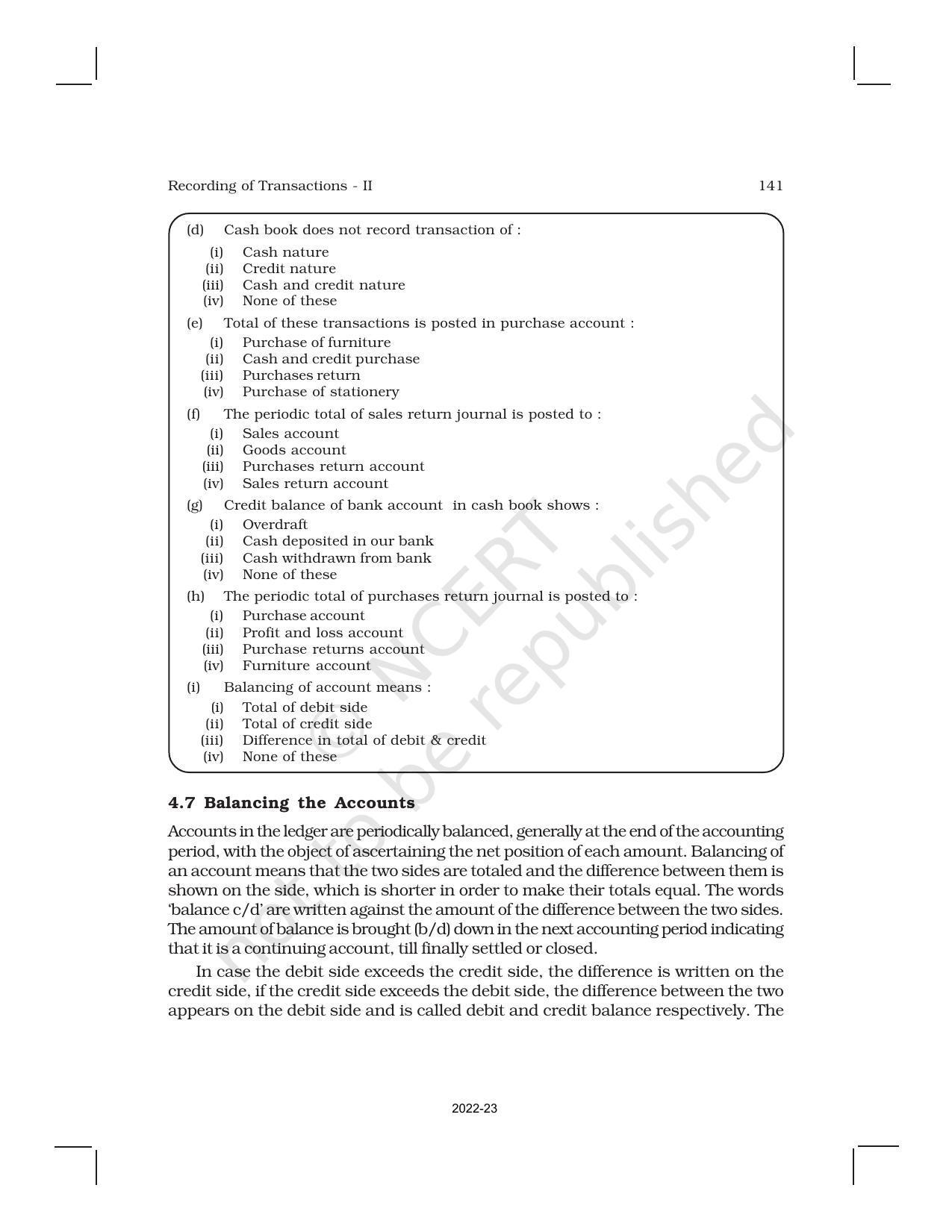 NCERT Book for Class 11 Accountancy (Part-I) Chapter 4 Recording of Transactions – II - Page 43