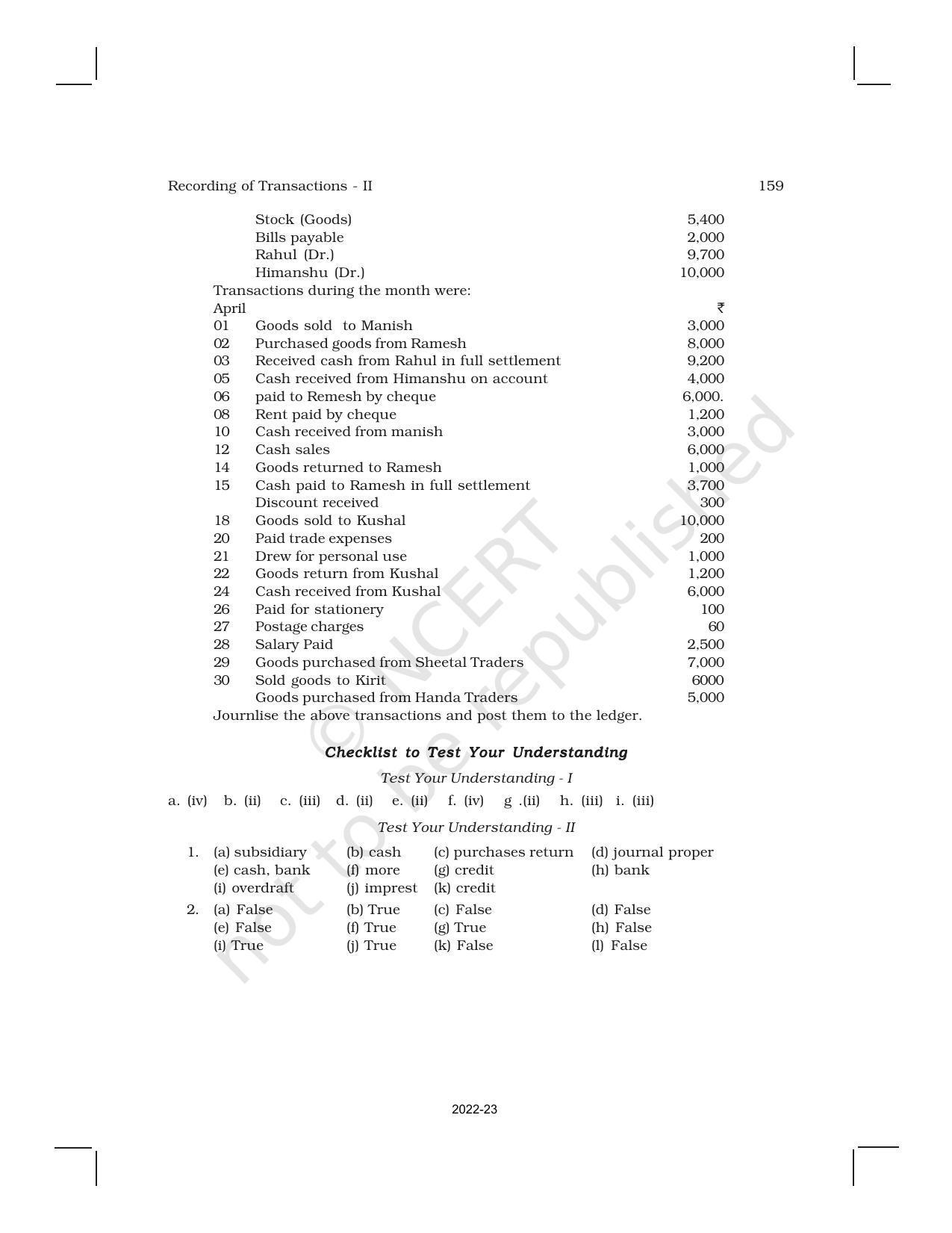 NCERT Book for Class 11 Accountancy (Part-I) Chapter 4 Recording of Transactions – II - Page 61