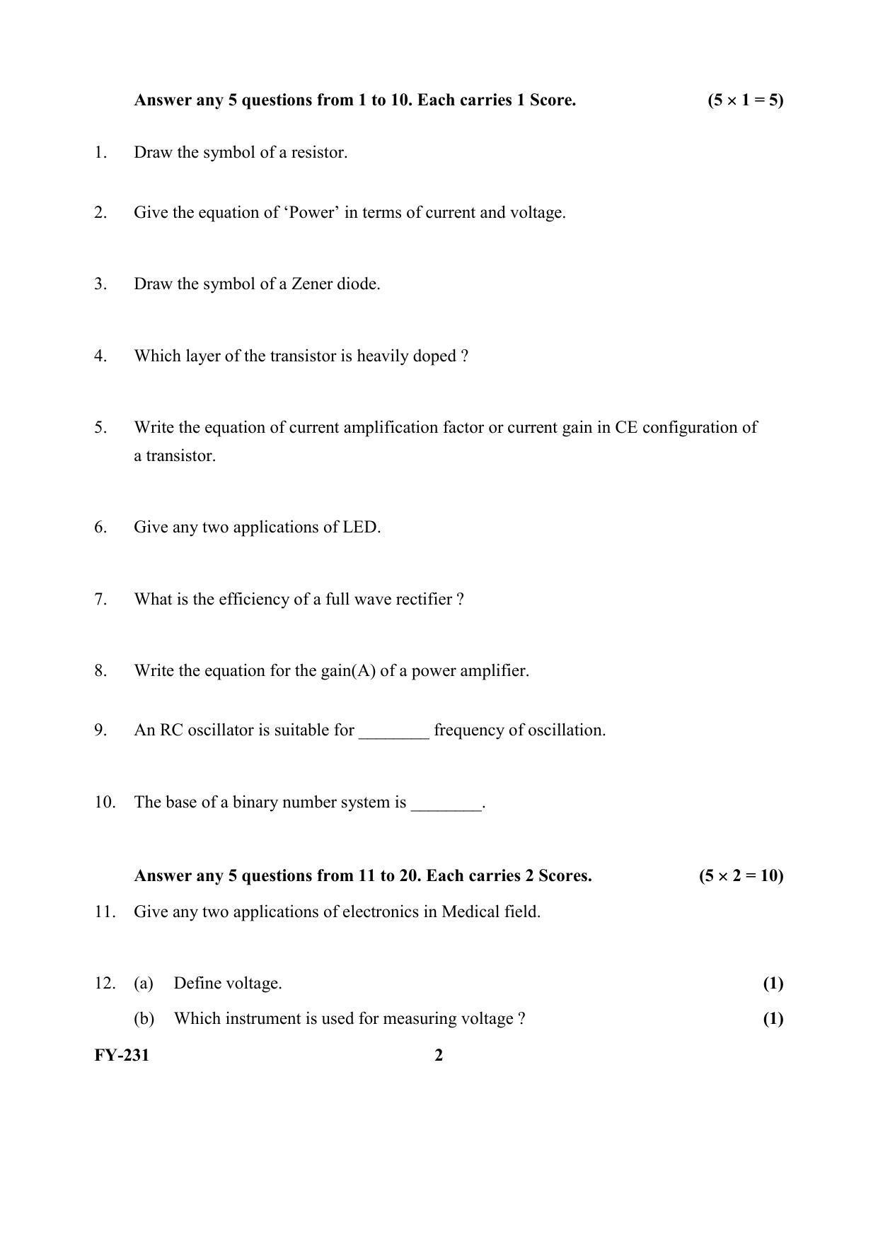 Kerala Plus One (Class 11th) Electronics Question Paper 2021 - Page 2