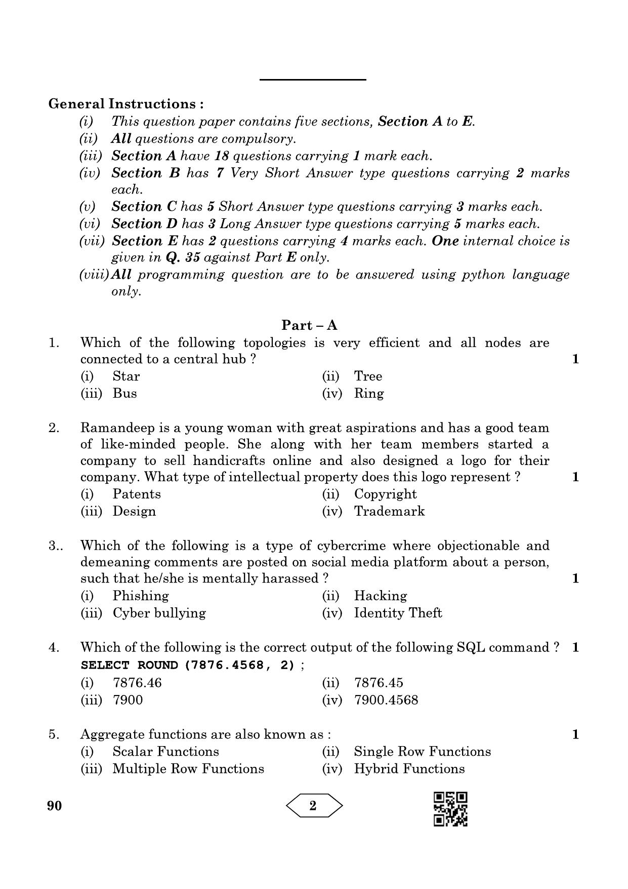CBSE Class 12 90_Informatics Practices 2023 Question Paper - Page 2