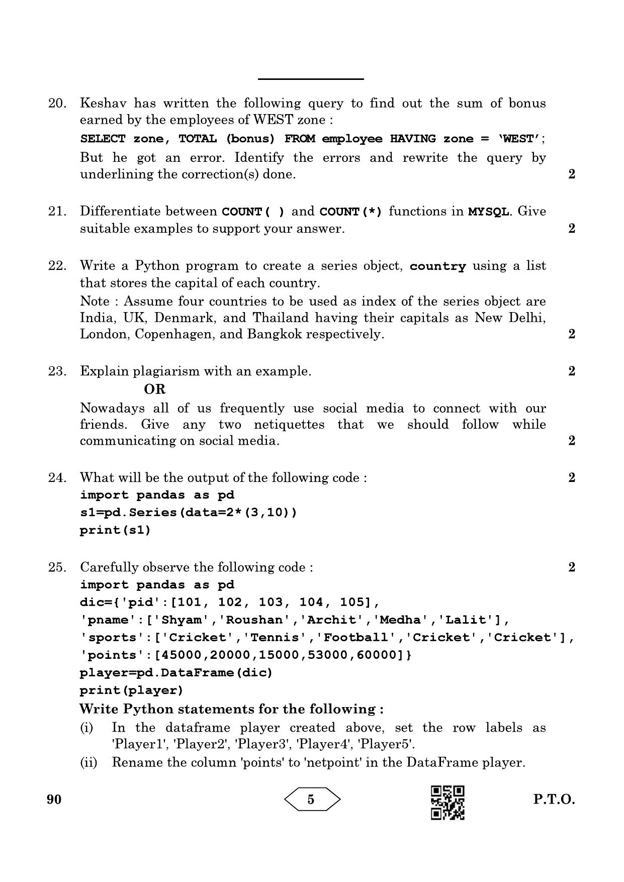 CBSE Class 12 90_Informatics Practices 2023 Question Paper - Page 5