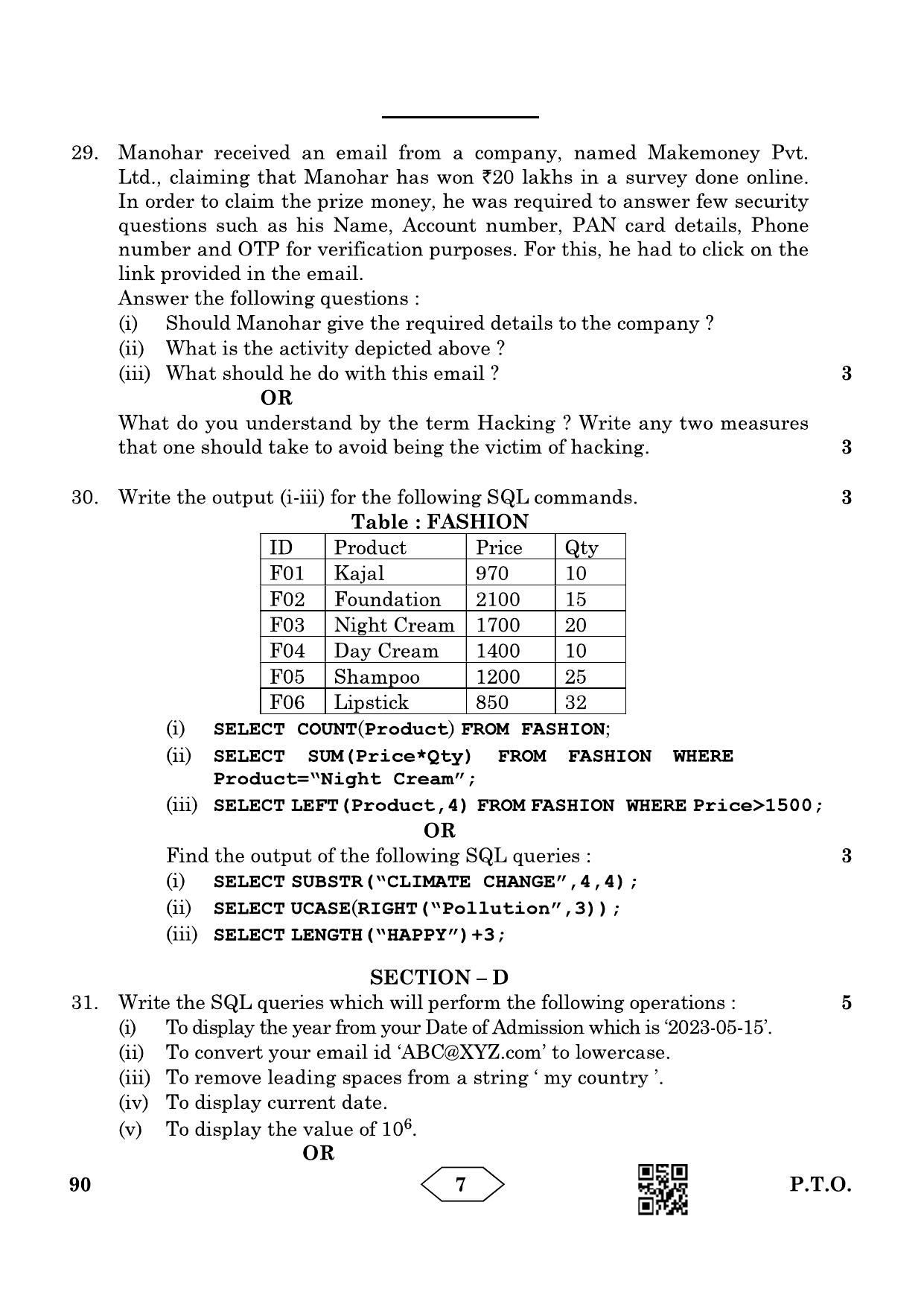 CBSE Class 12 90_Informatics Practices 2023 Question Paper - Page 7