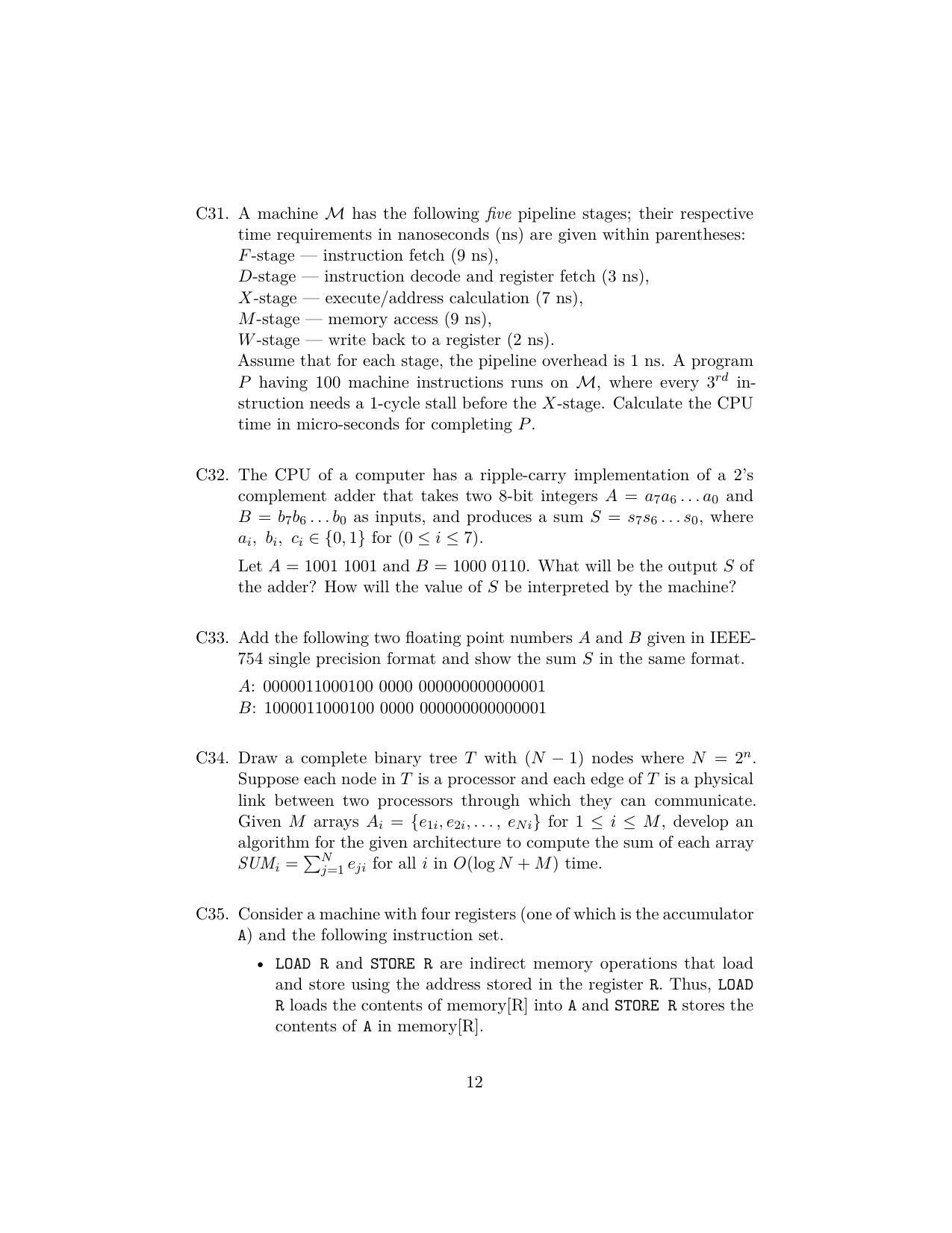 ISI Admission Test JRF in Computer Science CSB 2023 Sample Paper - Page 12