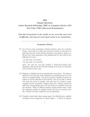 ISI Admission Test JRF in Computer Science CSB 2023 Sample Paper