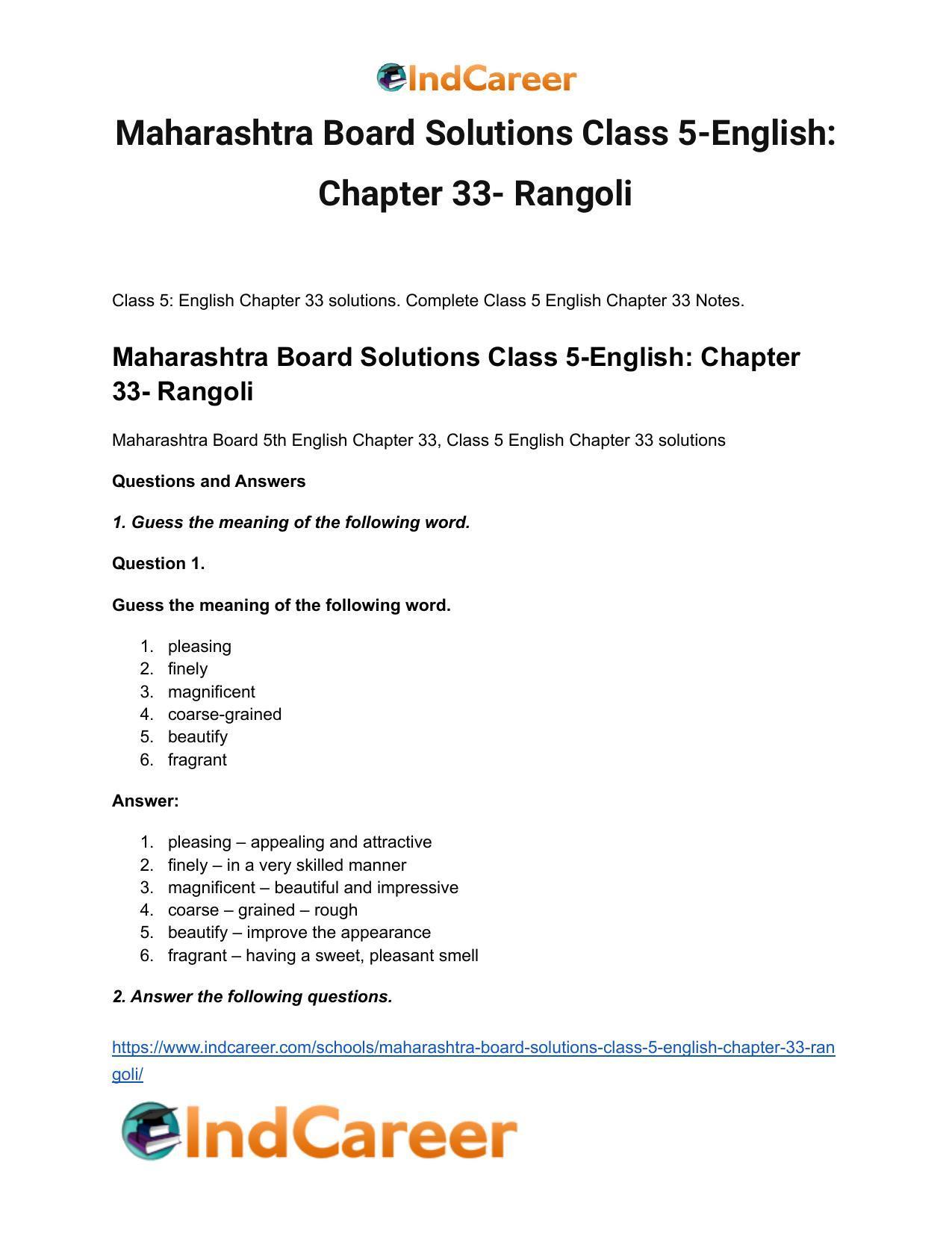 Maharashtra Board Solutions Class 5-English: Chapter 33- Rangoli - Page 2