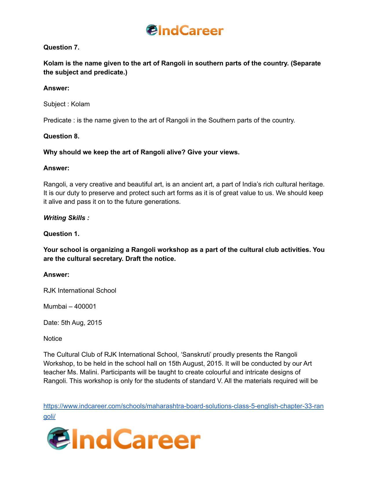 Maharashtra Board Solutions Class 5-English: Chapter 33- Rangoli - Page 12