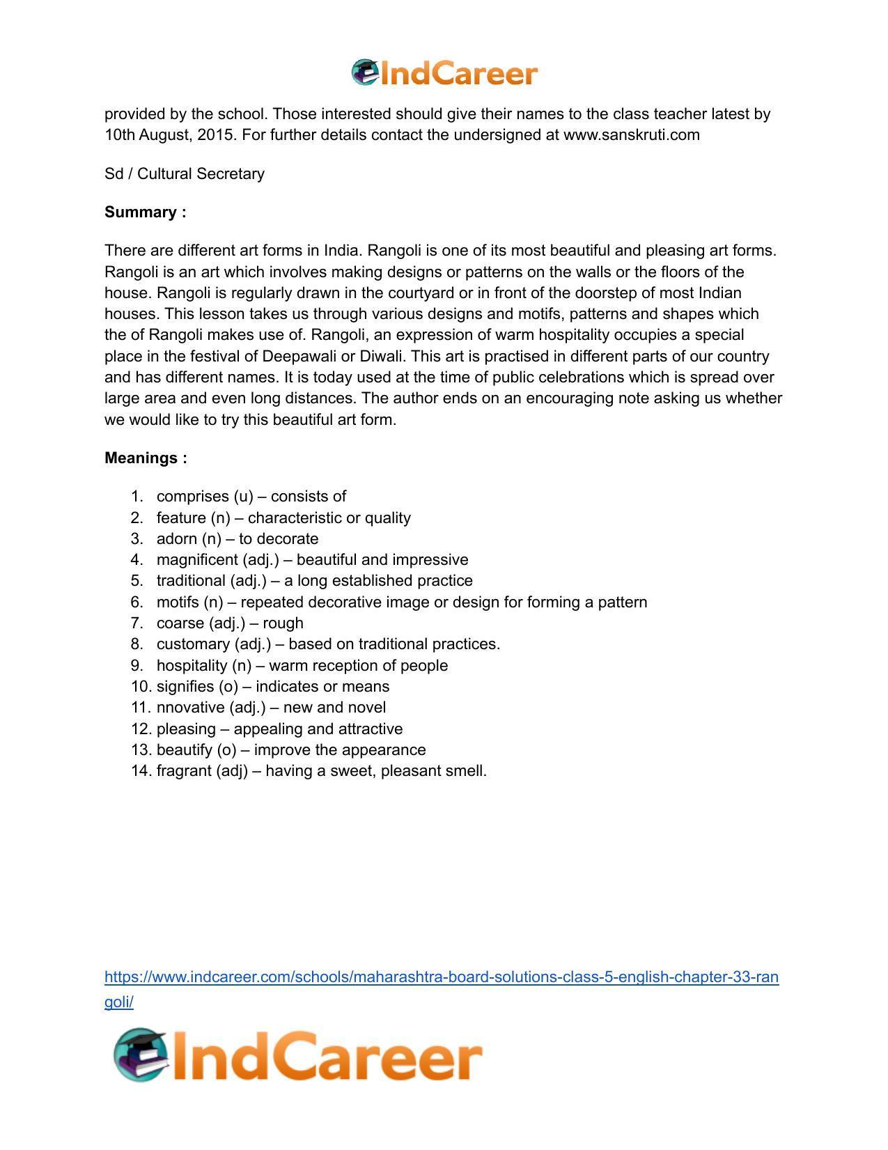 Maharashtra Board Solutions Class 5-English: Chapter 33- Rangoli - Page 13