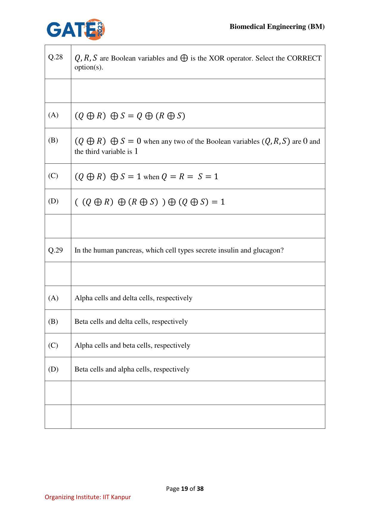 GATE 2023 Biomedical Engineering (BM) Question Paper - Page 19
