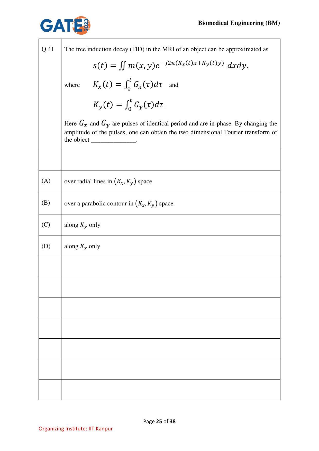 GATE 2023 Biomedical Engineering (BM) Question Paper - Page 25