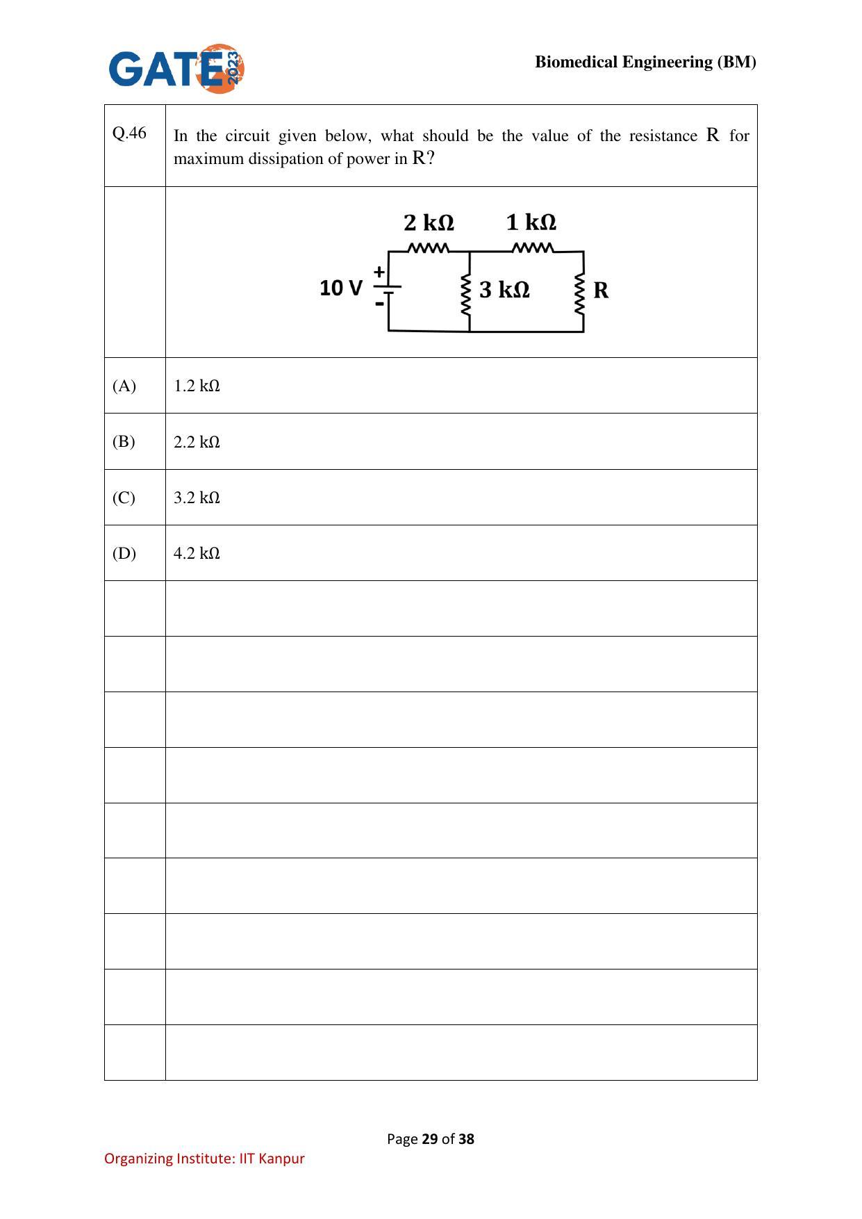 GATE 2023 Biomedical Engineering (BM) Question Paper - Page 29