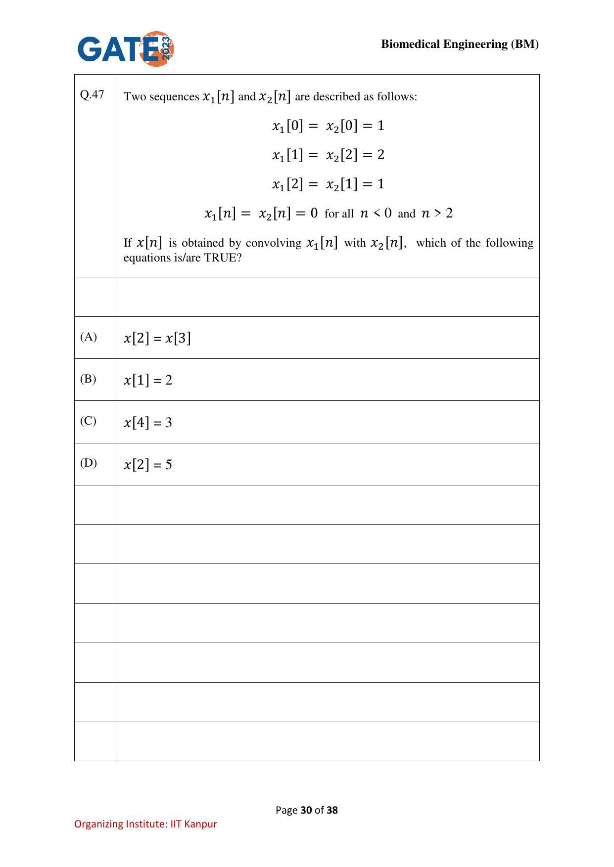 GATE 2023 Biomedical Engineering (BM) Question Paper - Page 30
