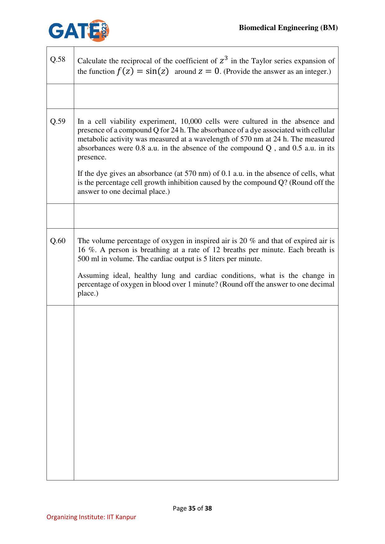 GATE 2023 Biomedical Engineering (BM) Question Paper - Page 35