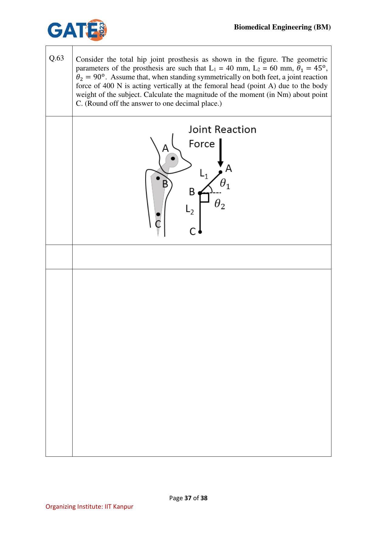 GATE 2023 Biomedical Engineering (BM) Question Paper - Page 37