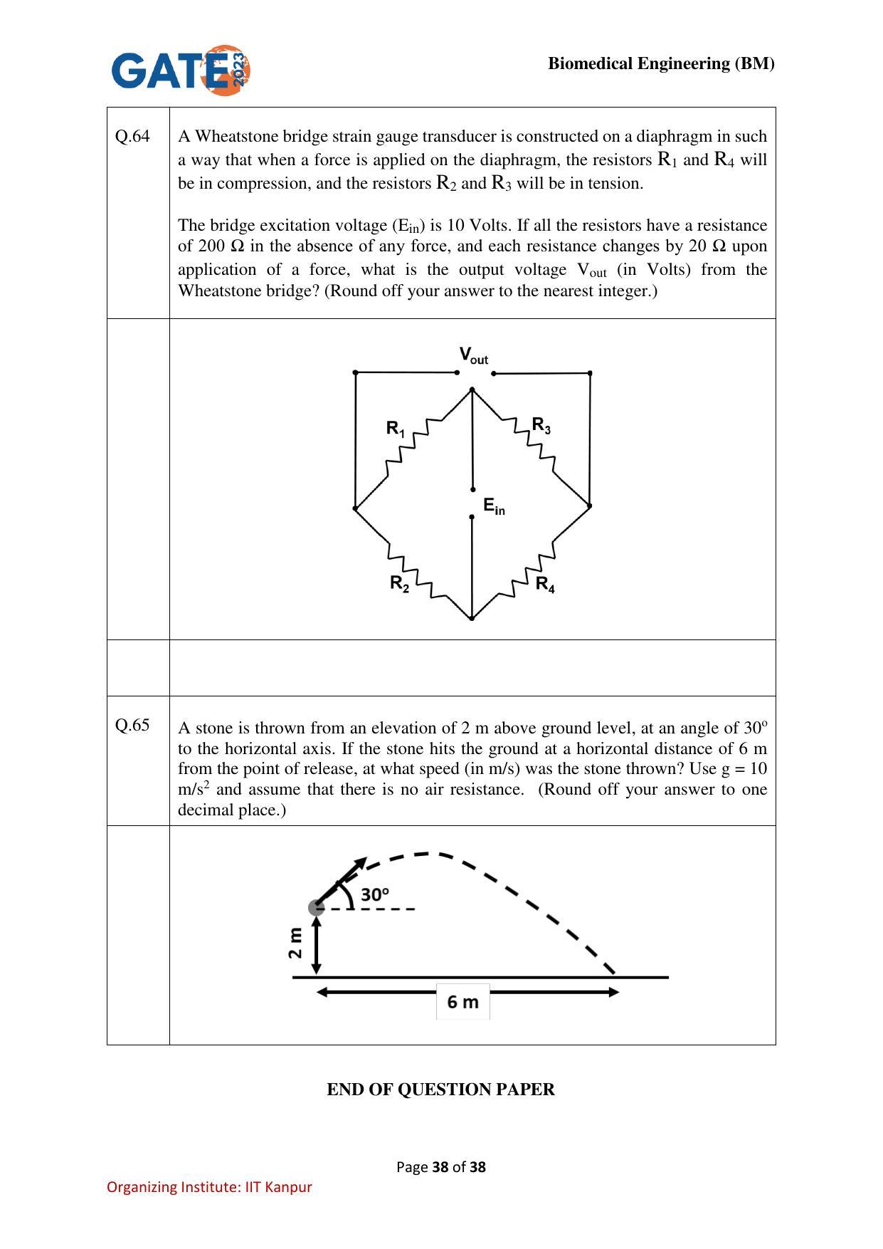 GATE 2023 Biomedical Engineering (BM) Question Paper - Page 38