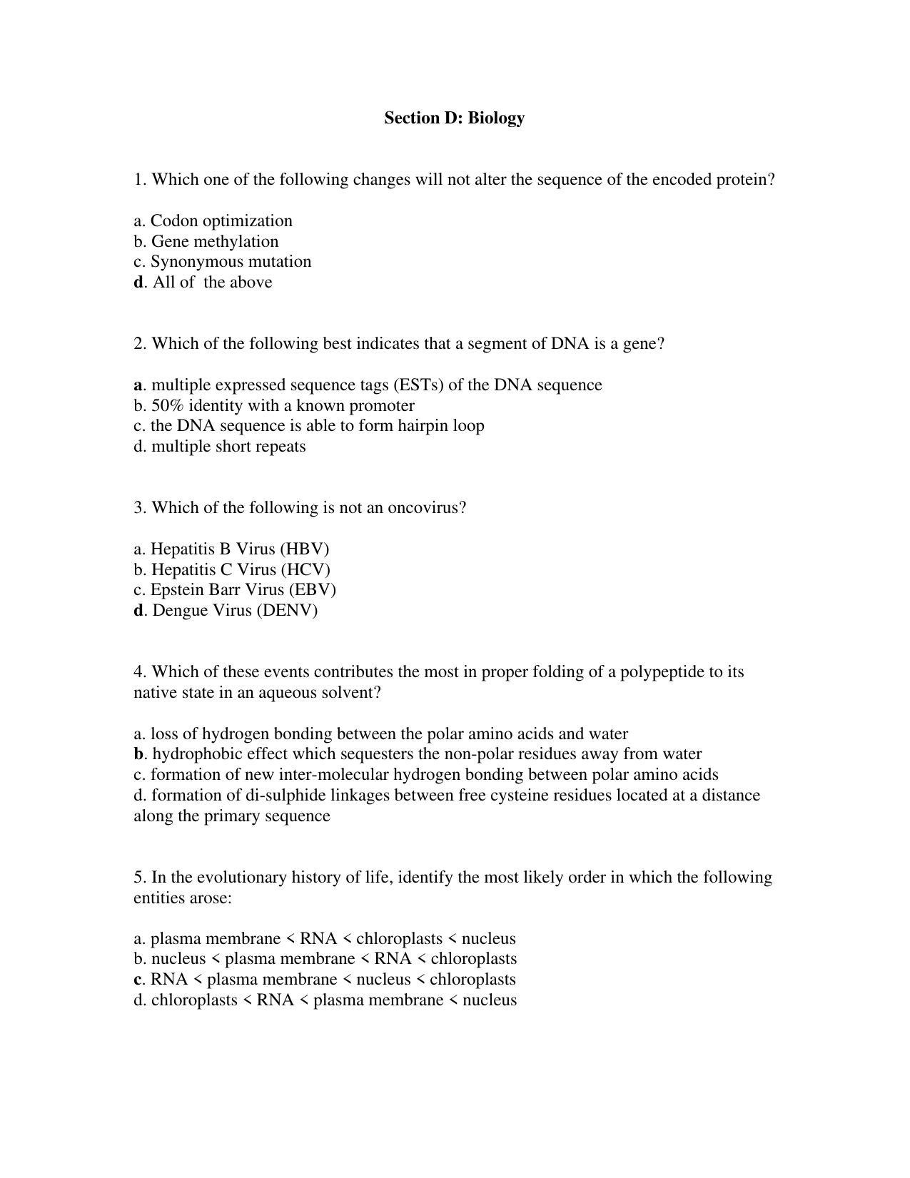 TIFR GS 2018 Biology Question Paper - Page 13