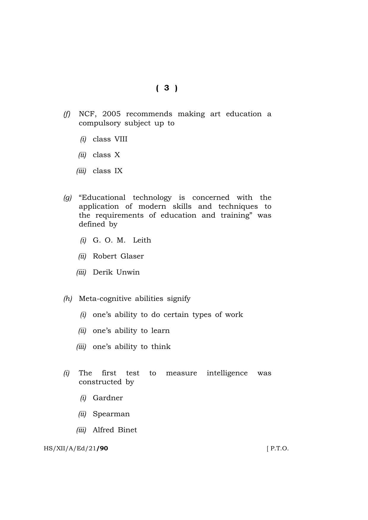 Meghalaya Board (MBOSE) Class 12 EDUCATION (HS-XII-A-Ed-21) 2021 Question Paper - Page 3