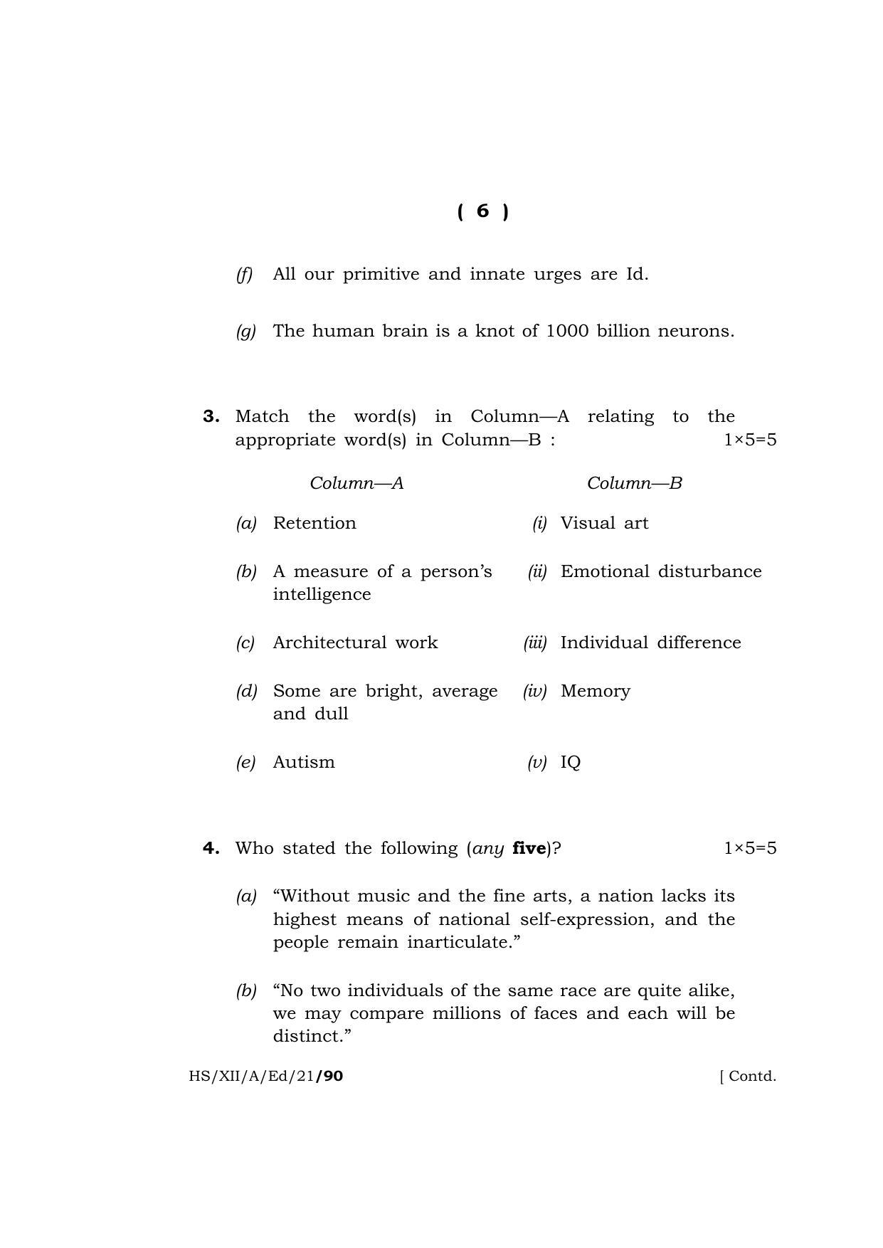 Meghalaya Board (MBOSE) Class 12 EDUCATION (HS-XII-A-Ed-21) 2021 Question Paper - Page 6