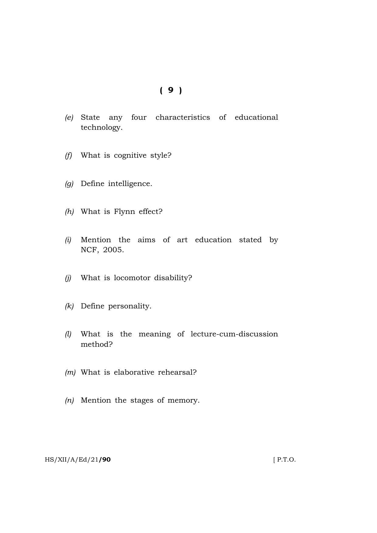 Meghalaya Board (MBOSE) Class 12 EDUCATION (HS-XII-A-Ed-21) 2021 Question Paper - Page 9
