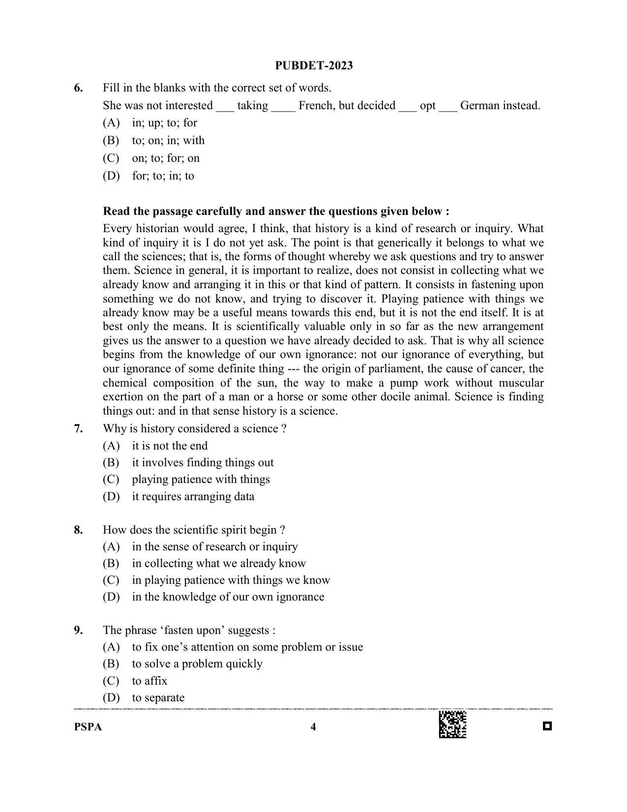 WB PUBDET 2023 Paper X (Philosophy Sociology Performing Arts) Question Paper - Page 4